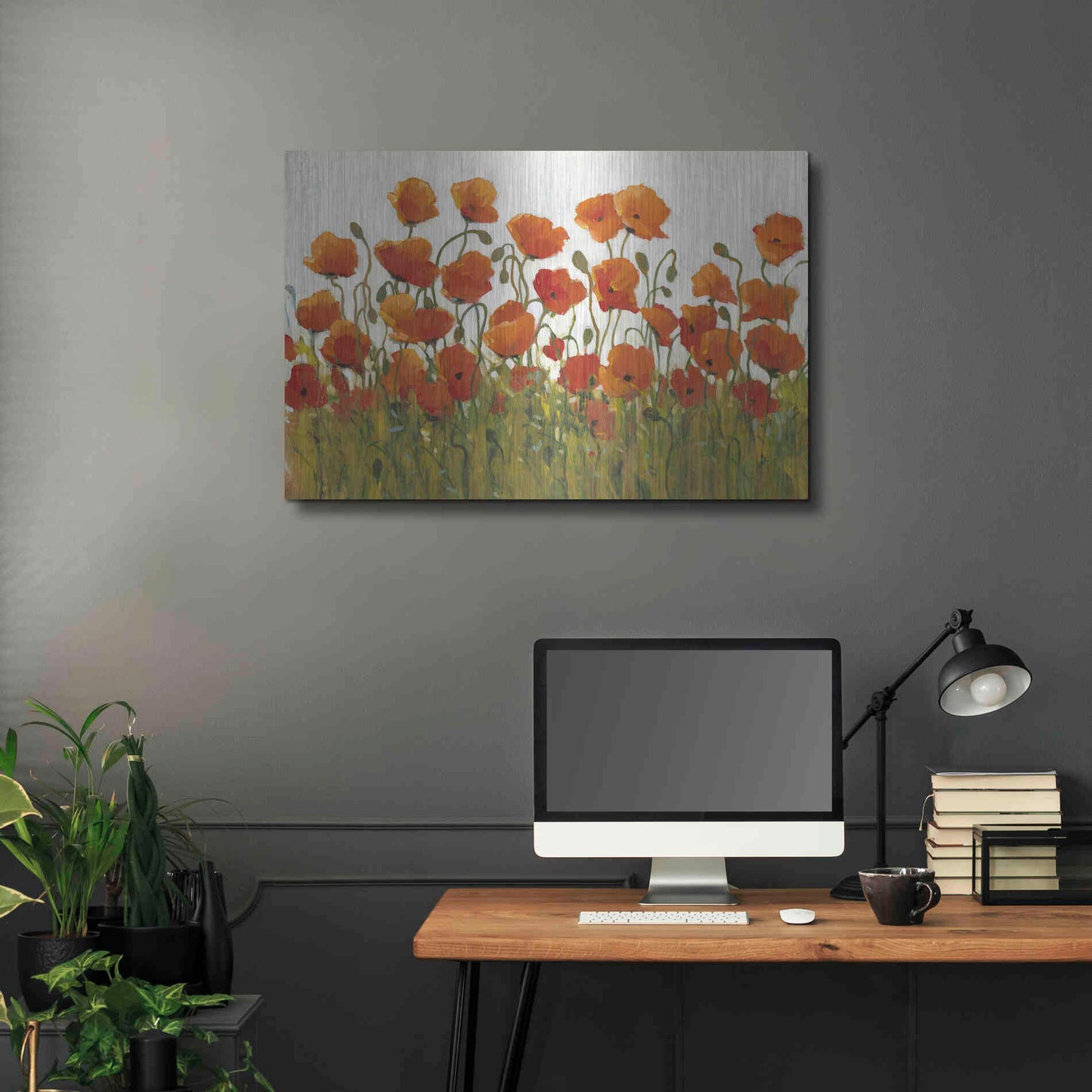Luxe Metal Art 'Rows of Poppies I' by Tim O'Toole, Metal Wall Art,36x24