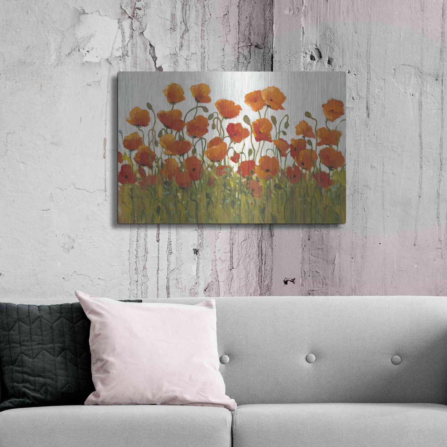 Luxe Metal Art 'Rows of Poppies I' by Tim O'Toole, Metal Wall Art,36x24