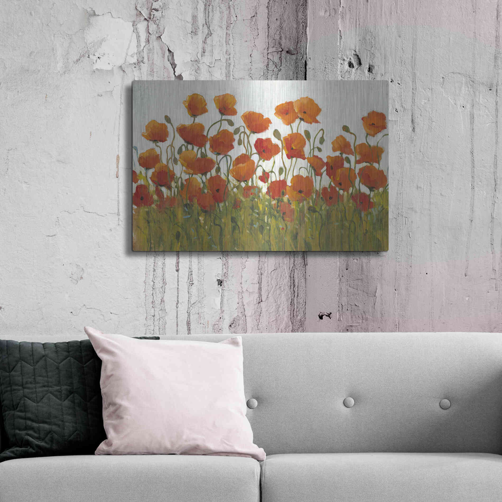 Luxe Metal Art 'Rows of Poppies I' by Tim O'Toole, Metal Wall Art,36x24