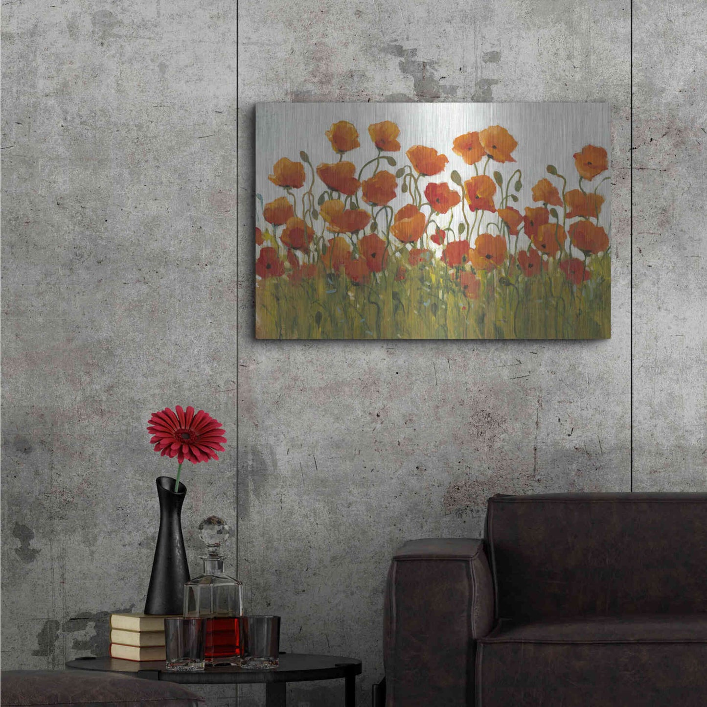 Luxe Metal Art 'Rows of Poppies I' by Tim O'Toole, Metal Wall Art,36x24