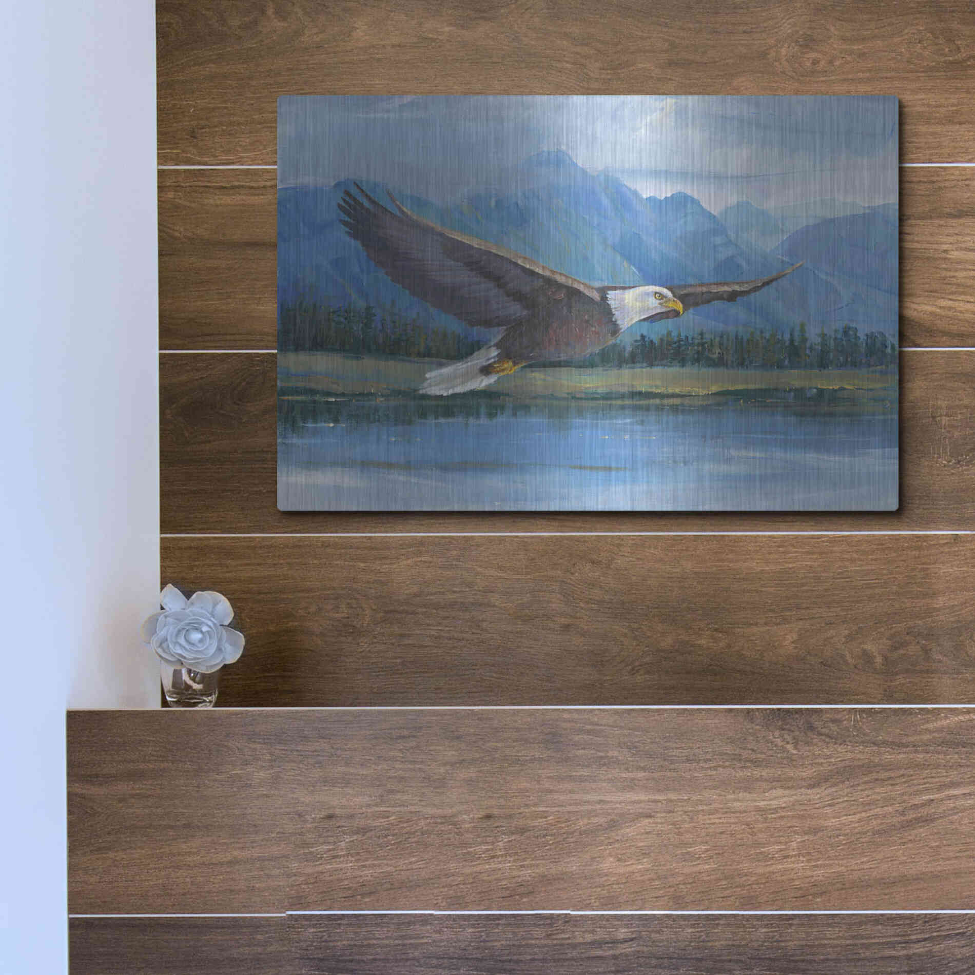 Luxe Metal Art 'Eagle Soaring' by Tim O'Toole, Metal Wall Art,16x12