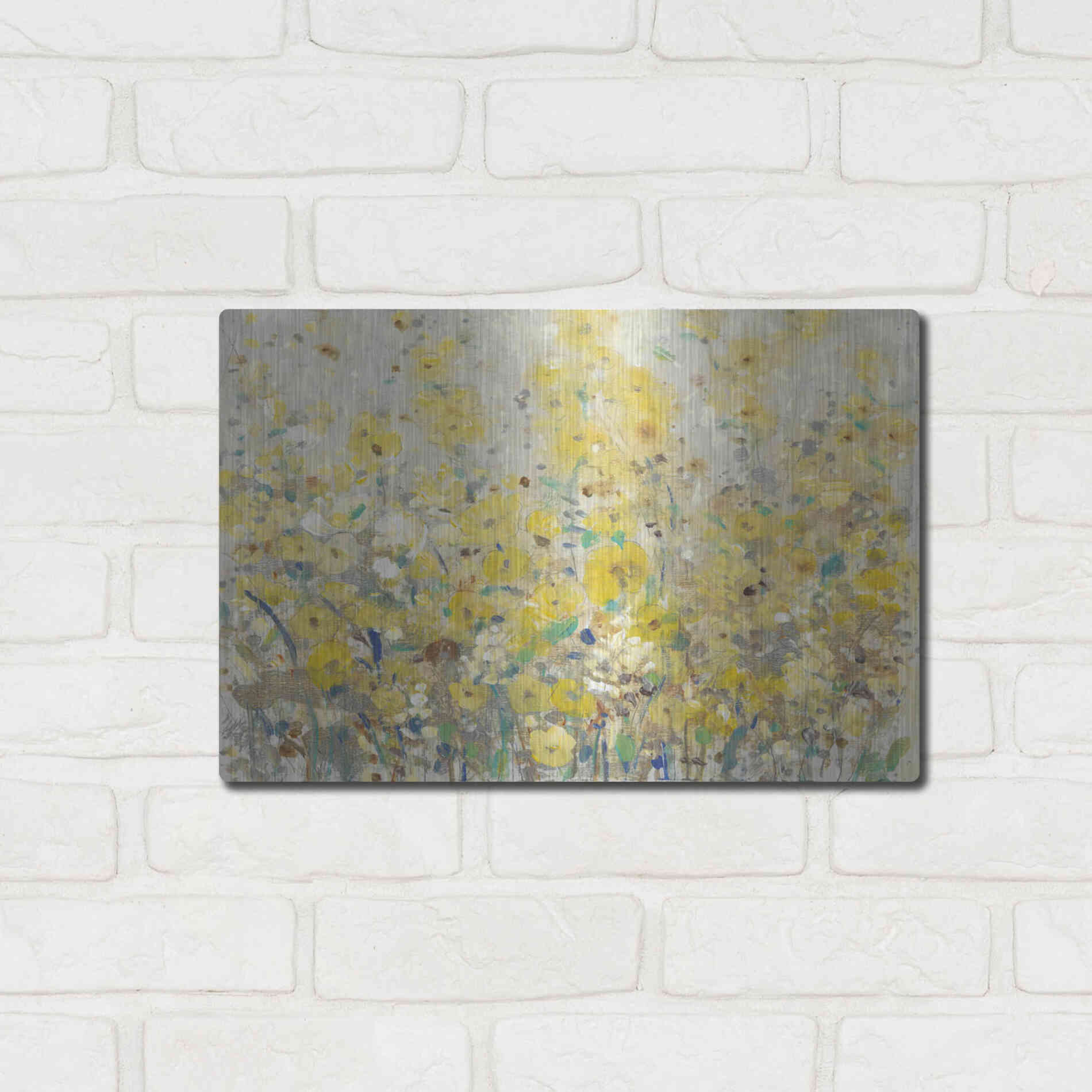 Luxe Metal Art 'Cheerful Garden I' by Tim O'Toole, Metal Wall Art,16x12