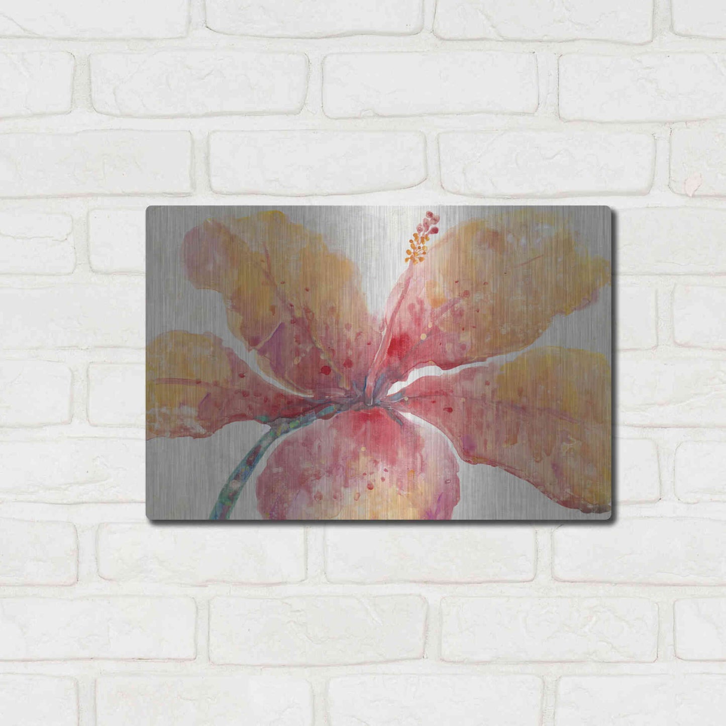 Luxe Metal Art 'Blooming Hibiscus' by Tim O'Toole, Metal Wall Art,16x12