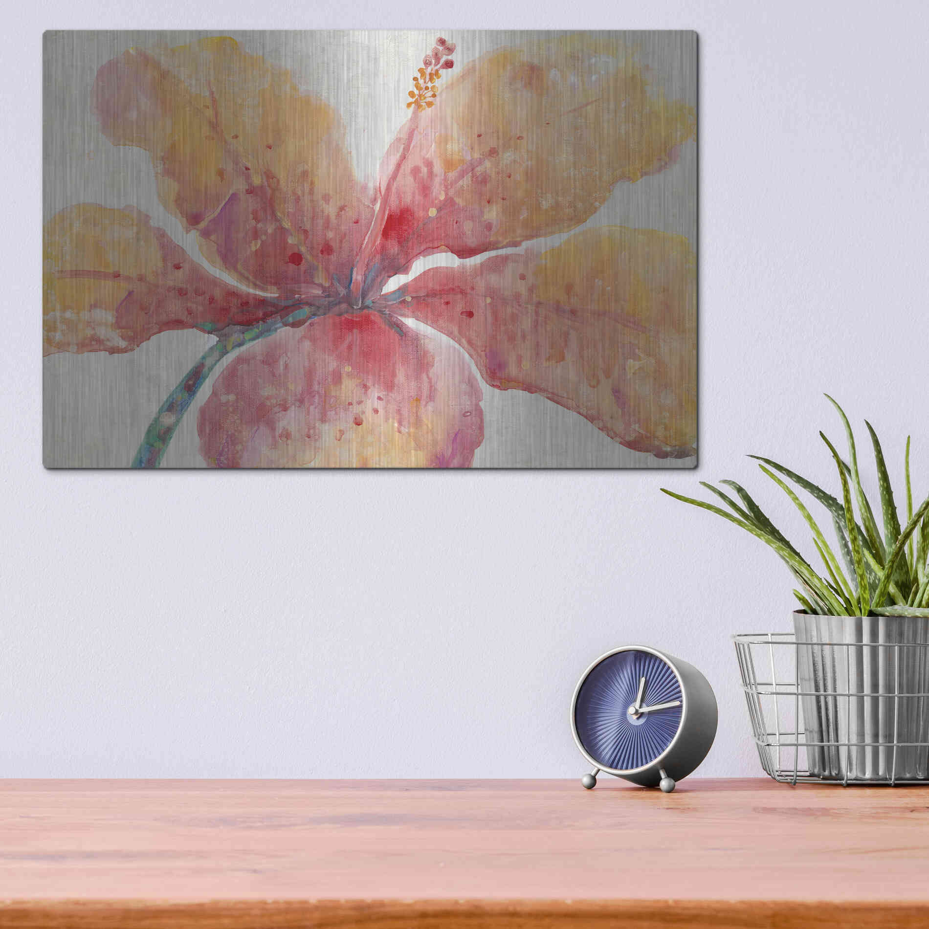 Luxe Metal Art 'Blooming Hibiscus' by Tim O'Toole, Metal Wall Art,16x12