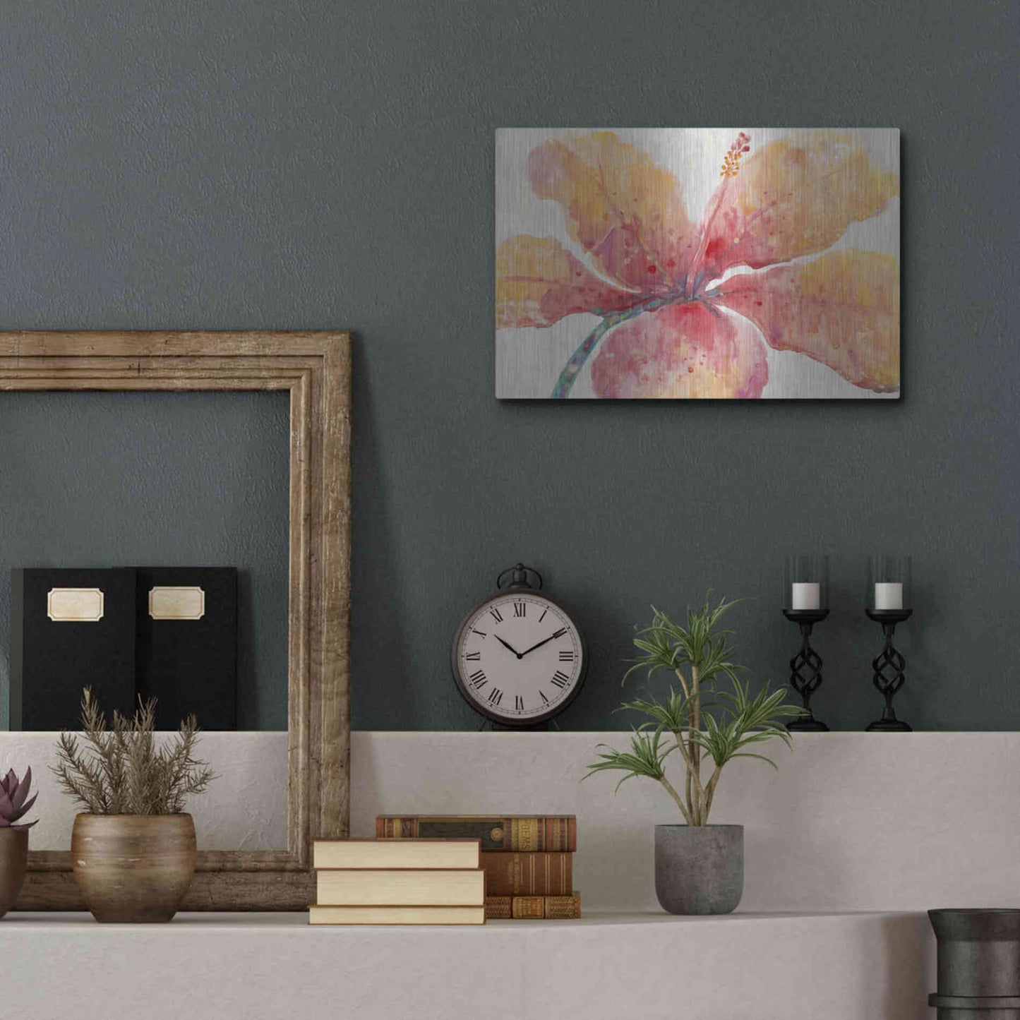 Luxe Metal Art 'Blooming Hibiscus' by Tim O'Toole, Metal Wall Art,16x12