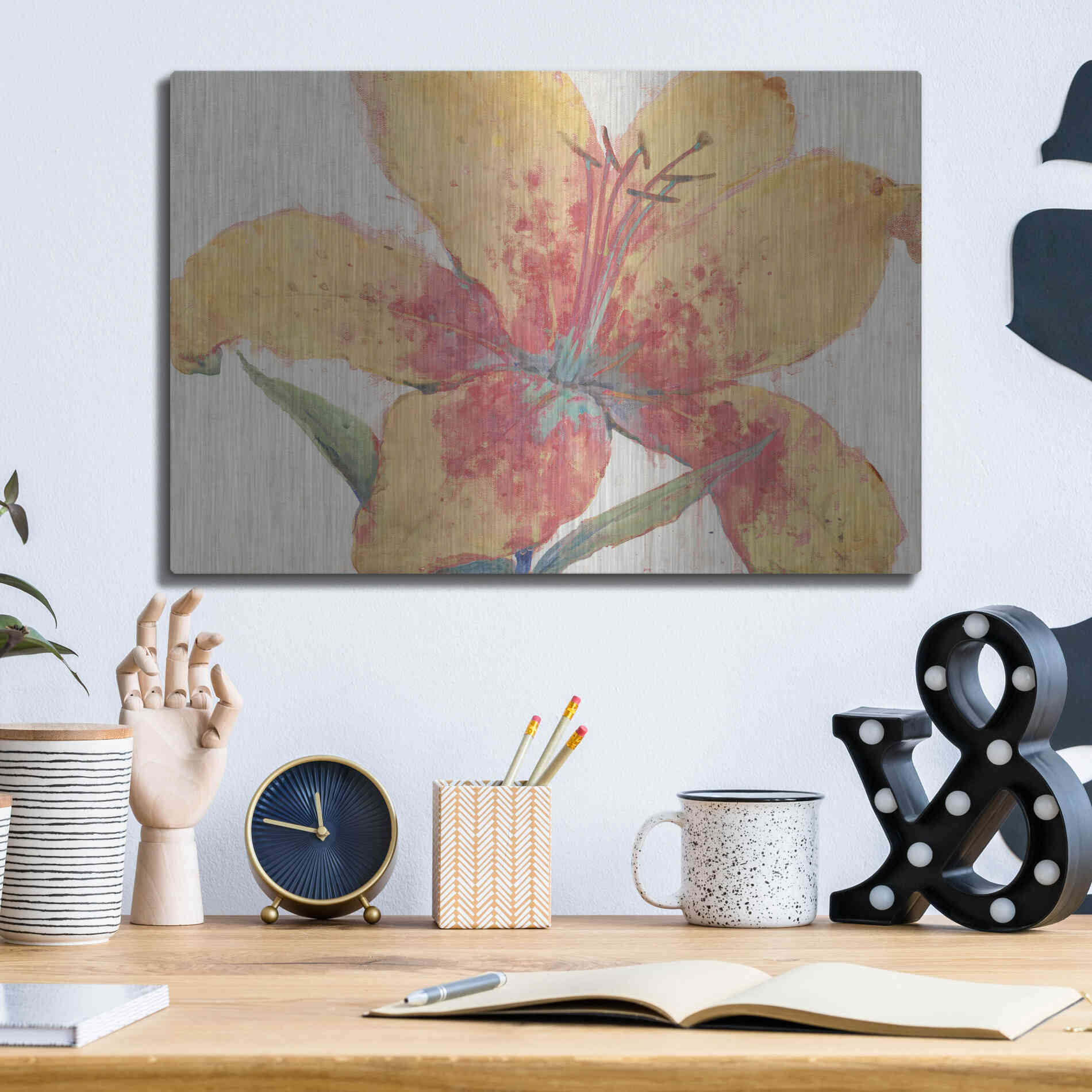 Luxe Metal Art 'Blooming Lily' by Tim O'Toole, Metal Wall Art,16x12