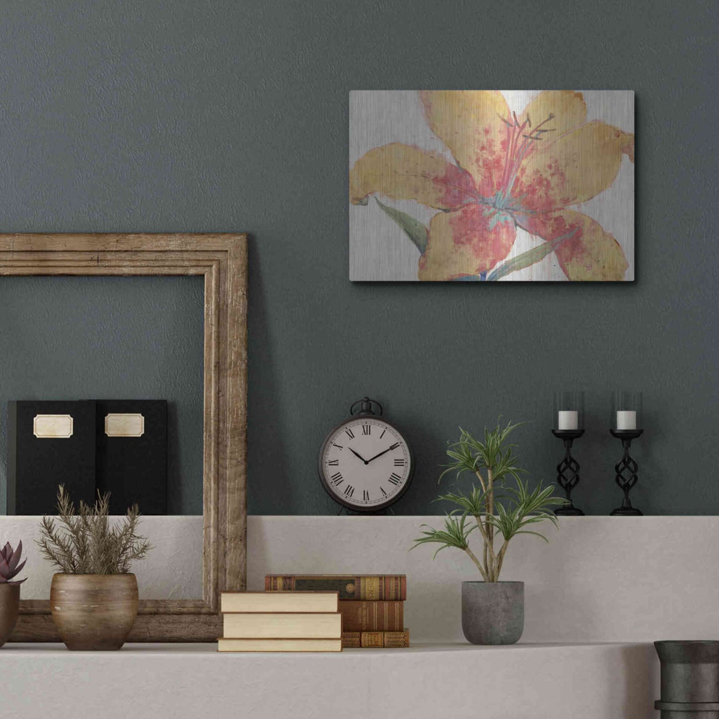Luxe Metal Art 'Blooming Lily' by Tim O'Toole, Metal Wall Art,16x12