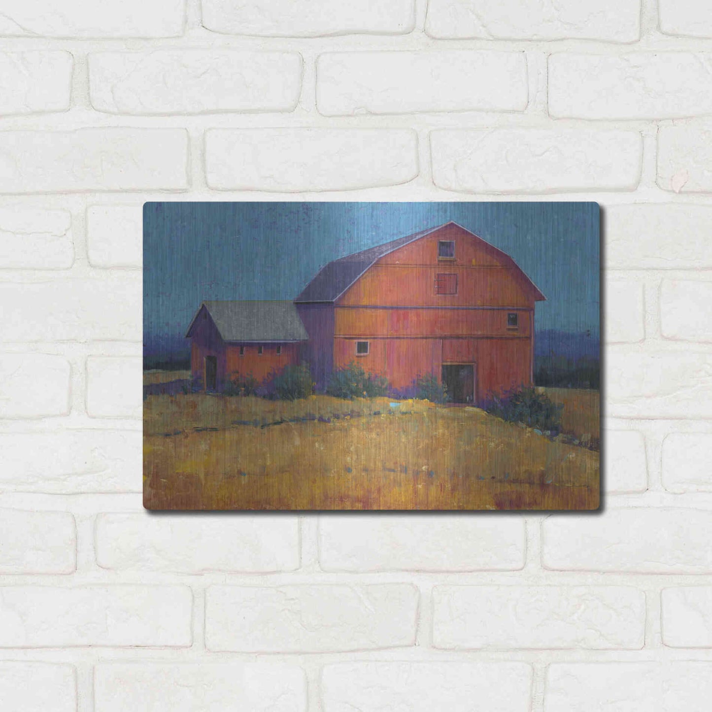 Luxe Metal Art 'Colorful Barn View I' by Tim O'Toole, Metal Wall Art,16x12