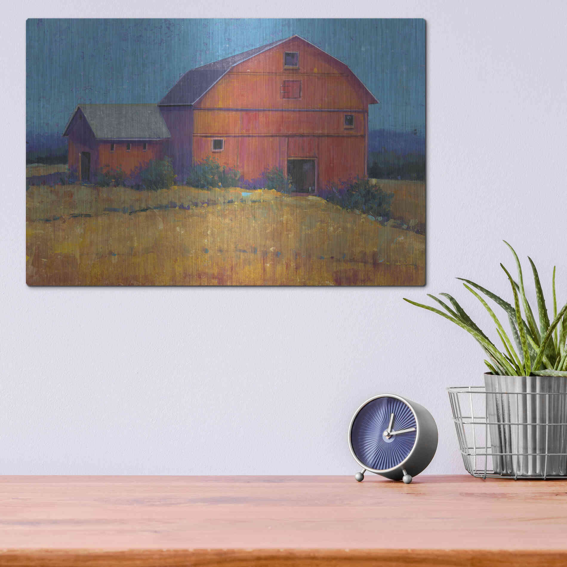 Luxe Metal Art 'Colorful Barn View I' by Tim O'Toole, Metal Wall Art,16x12