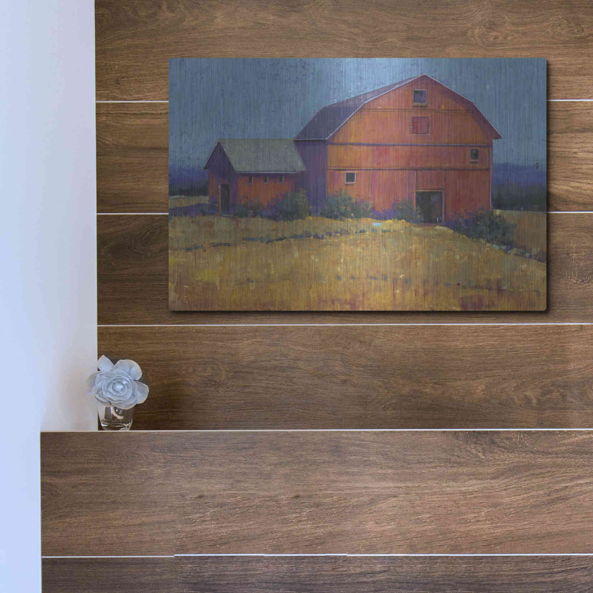 Luxe Metal Art 'Colorful Barn View I' by Tim O'Toole, Metal Wall Art,16x12