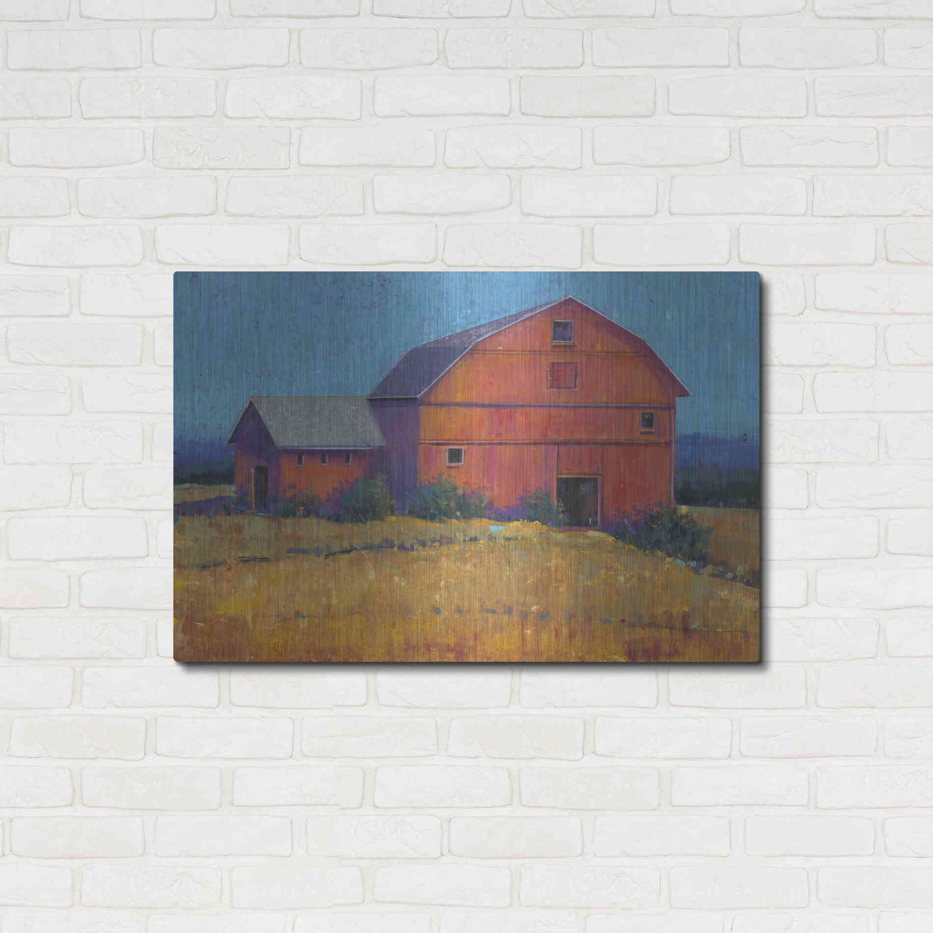 Luxe Metal Art 'Colorful Barn View I' by Tim O'Toole, Metal Wall Art,36x24