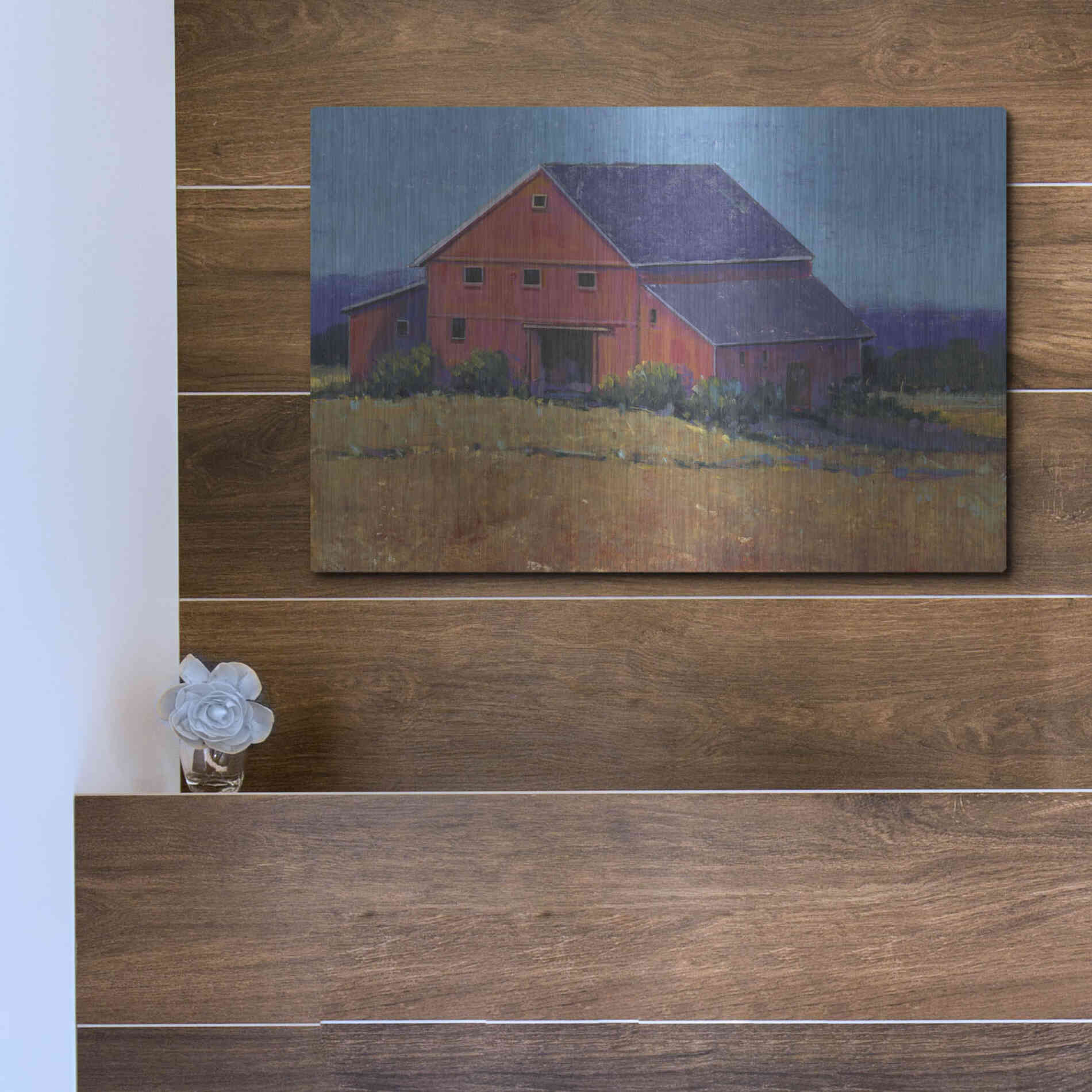 Luxe Metal Art 'Colorful Barn View II' by Tim O'Toole, Metal Wall Art,16x12