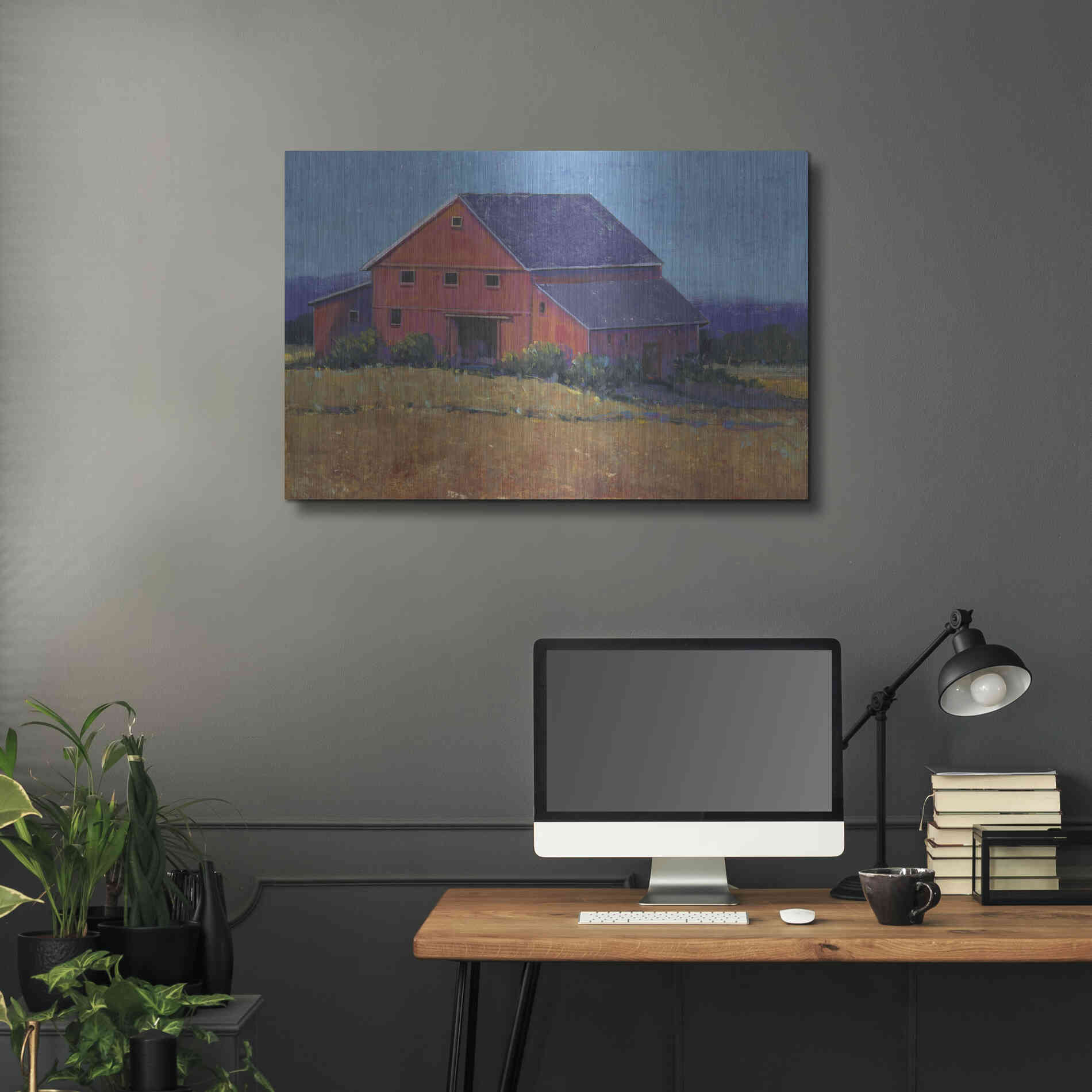 Luxe Metal Art 'Colorful Barn View II' by Tim O'Toole, Metal Wall Art,36x24