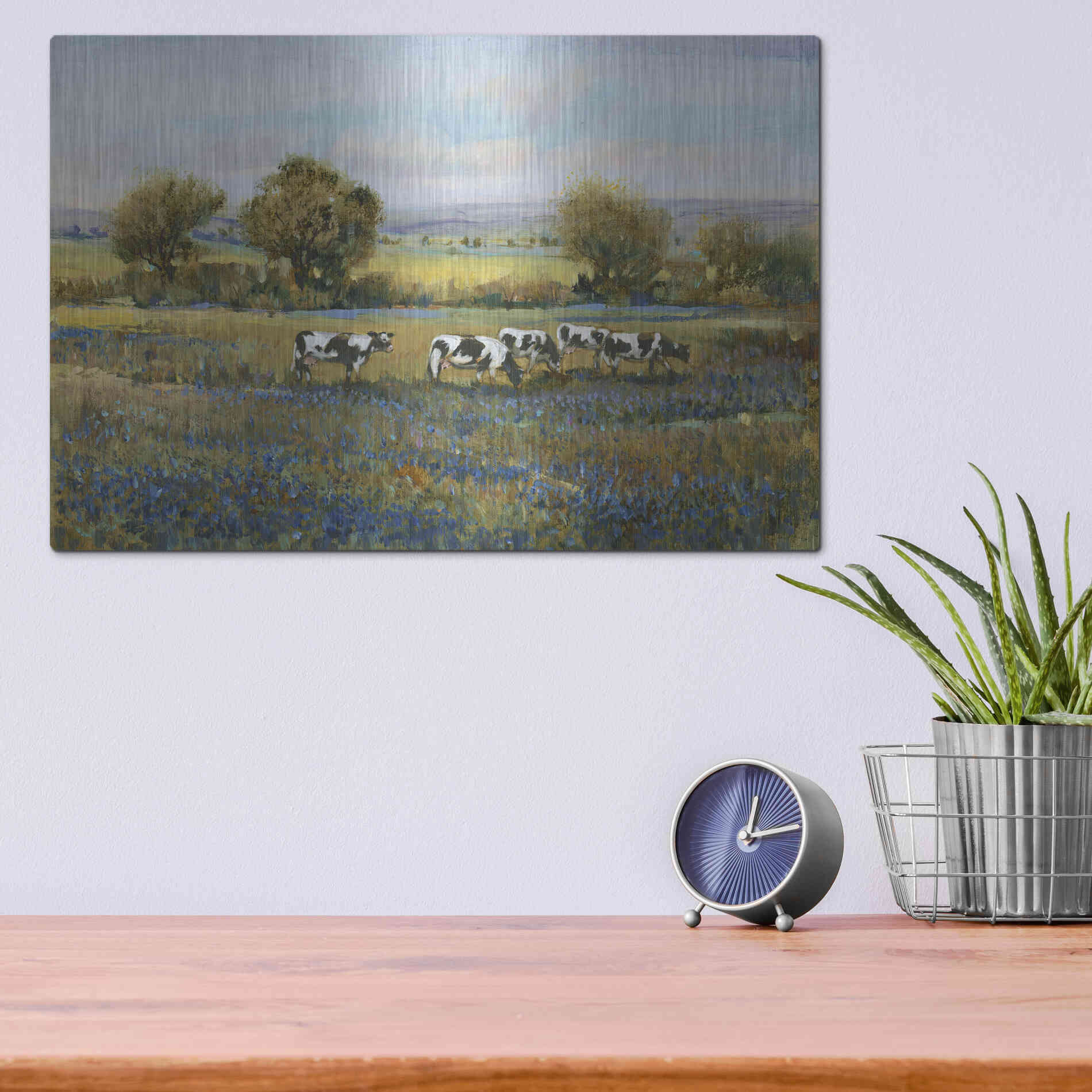 Luxe Metal Art 'Field of Cattle I' by Tim O'Toole, Metal Wall Art,16x12