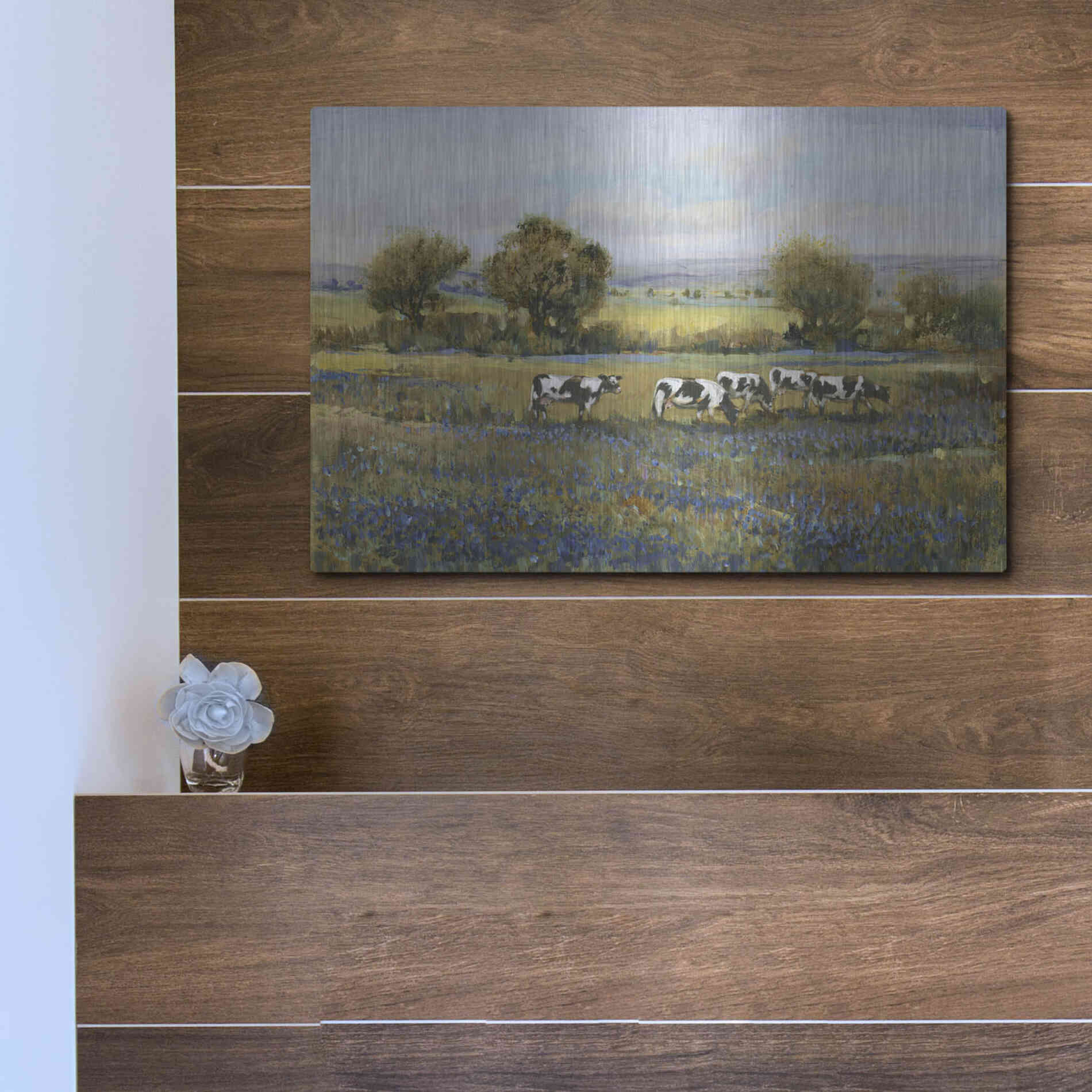 Luxe Metal Art 'Field of Cattle I' by Tim O'Toole, Metal Wall Art,16x12