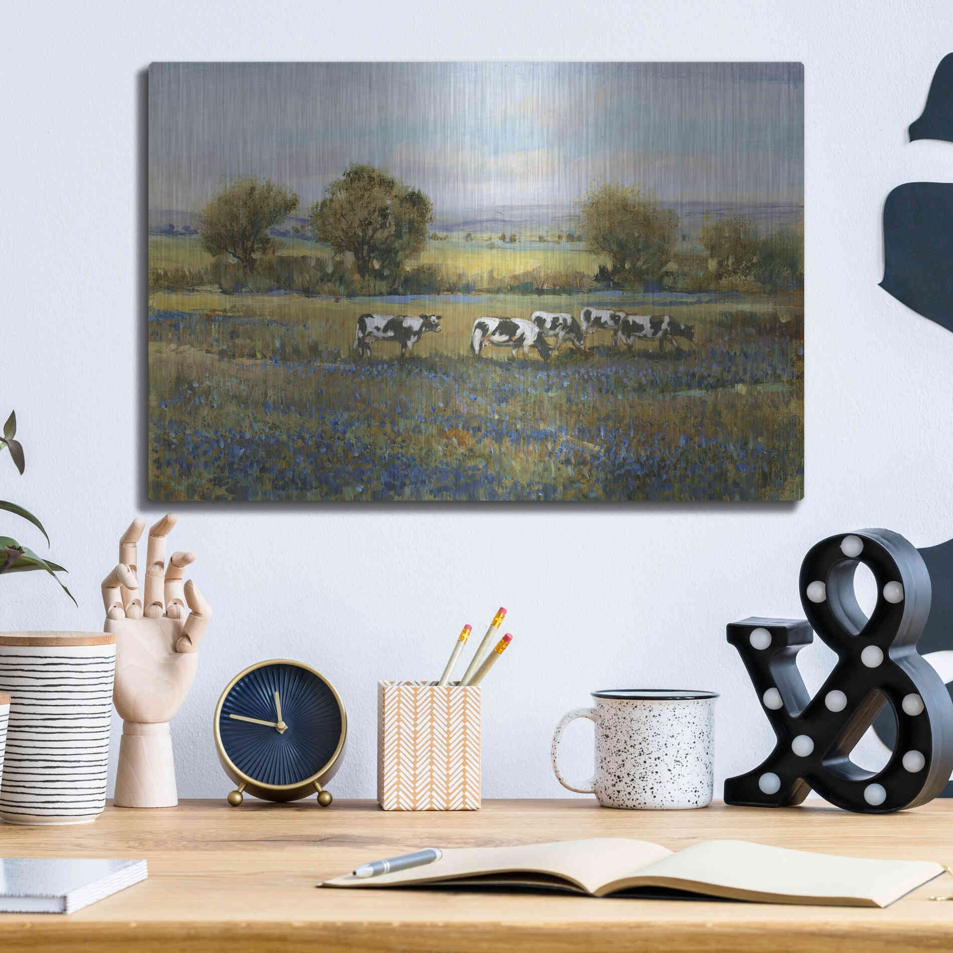 Luxe Metal Art 'Field of Cattle I' by Tim O'Toole, Metal Wall Art,16x12