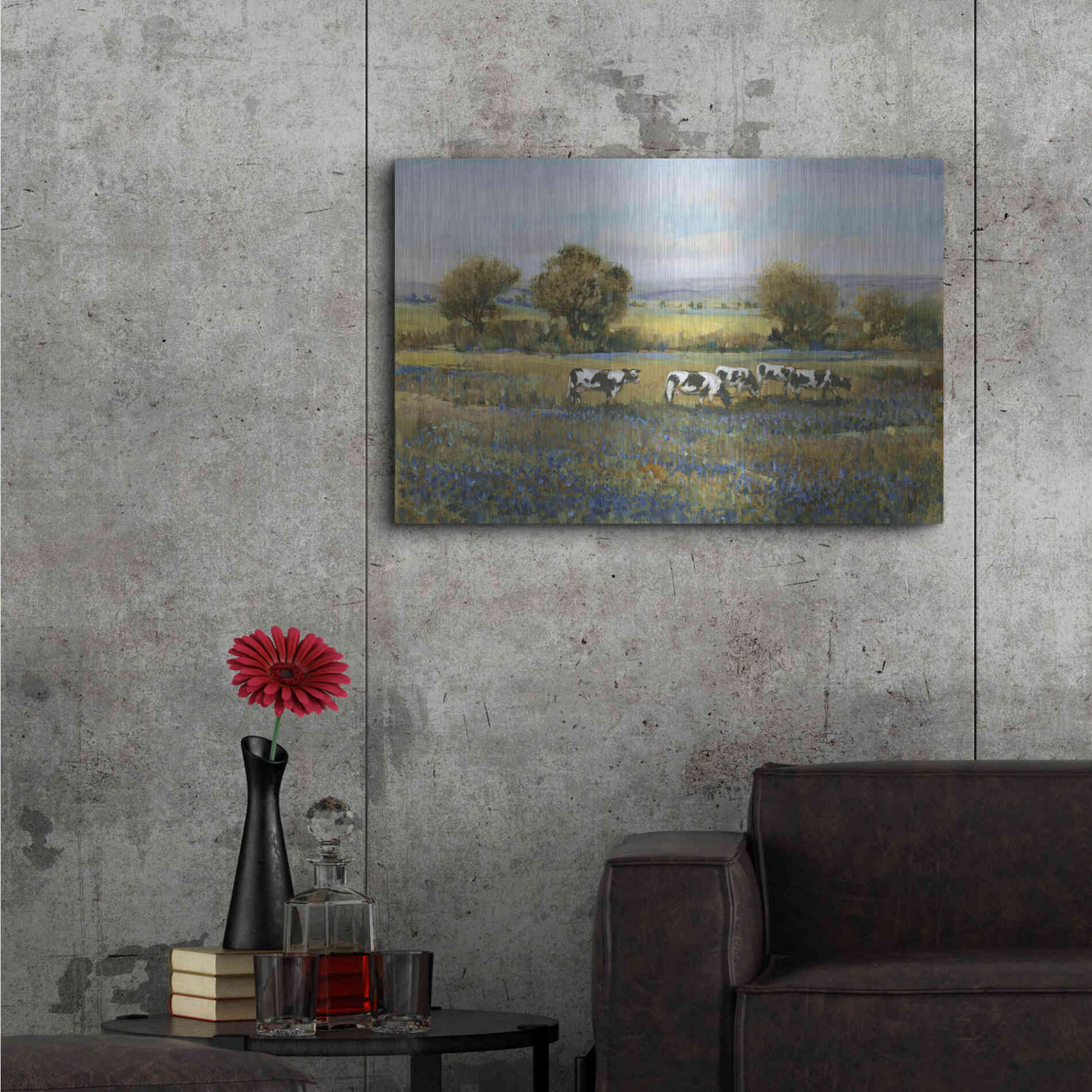 Luxe Metal Art 'Field of Cattle I' by Tim O'Toole, Metal Wall Art,36x24