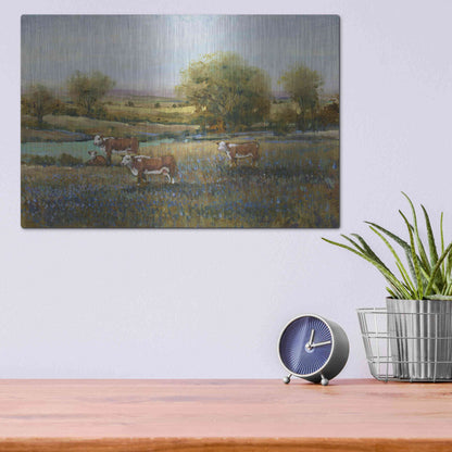 Luxe Metal Art 'Field of Cattle II' by Tim O'Toole, Metal Wall Art,16x12