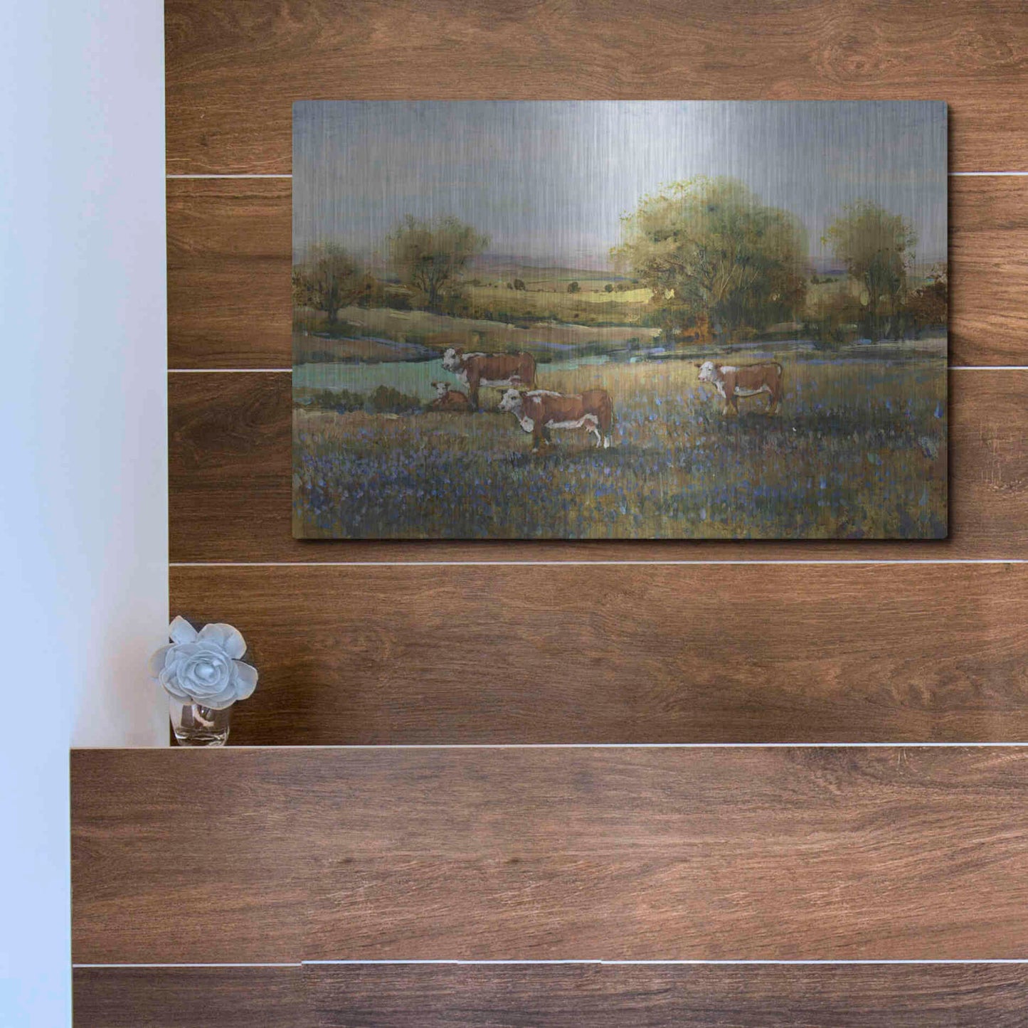 Luxe Metal Art 'Field of Cattle II' by Tim O'Toole, Metal Wall Art,16x12