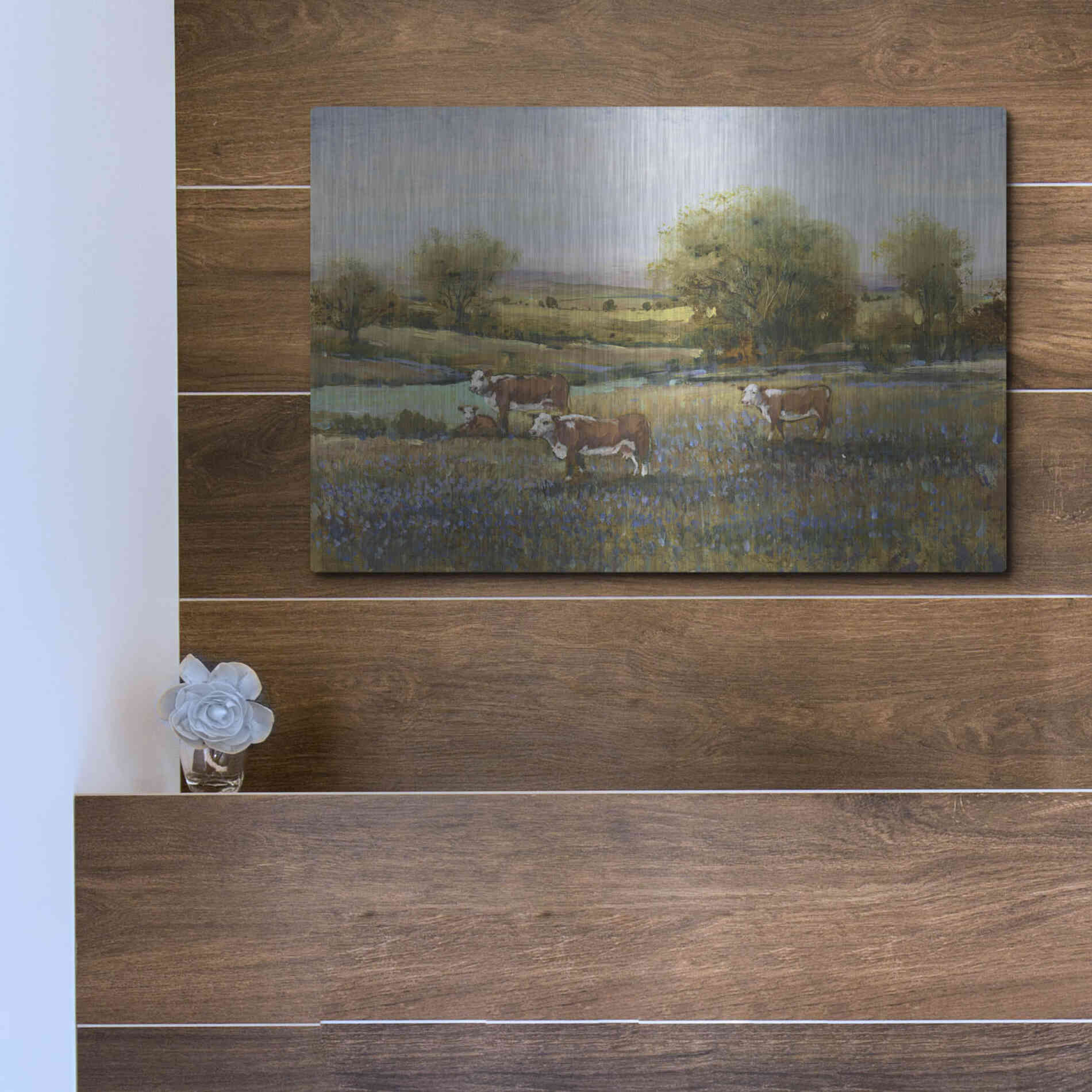 Luxe Metal Art 'Field of Cattle II' by Tim O'Toole, Metal Wall Art,16x12