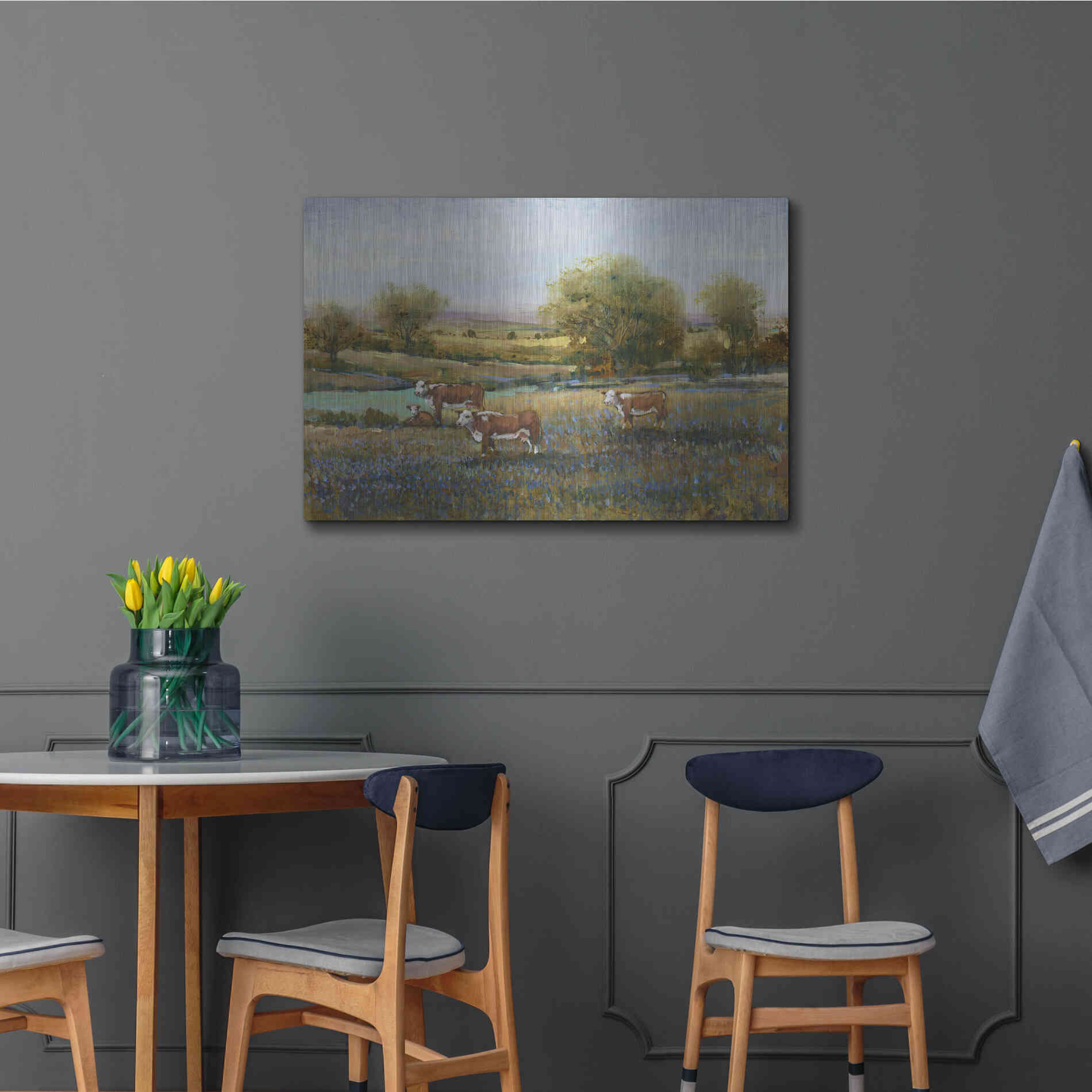 Luxe Metal Art 'Field of Cattle II' by Tim O'Toole, Metal Wall Art,36x24