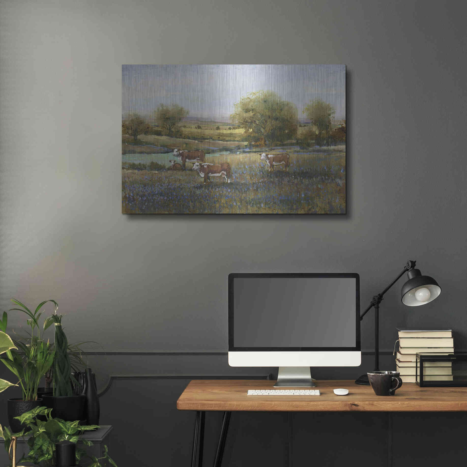 Luxe Metal Art 'Field of Cattle II' by Tim O'Toole, Metal Wall Art,36x24