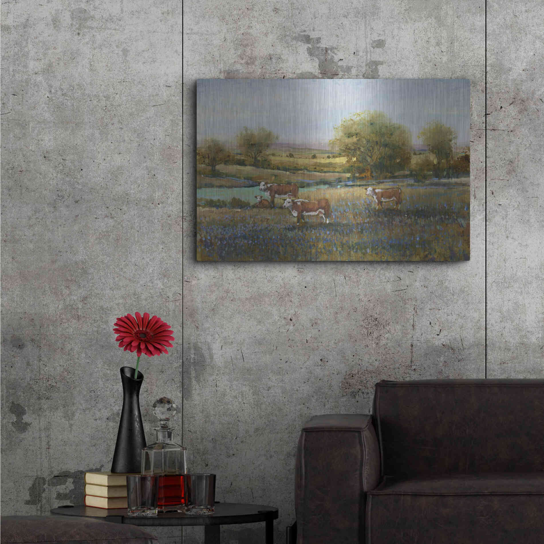 Luxe Metal Art 'Field of Cattle II' by Tim O'Toole, Metal Wall Art,36x24