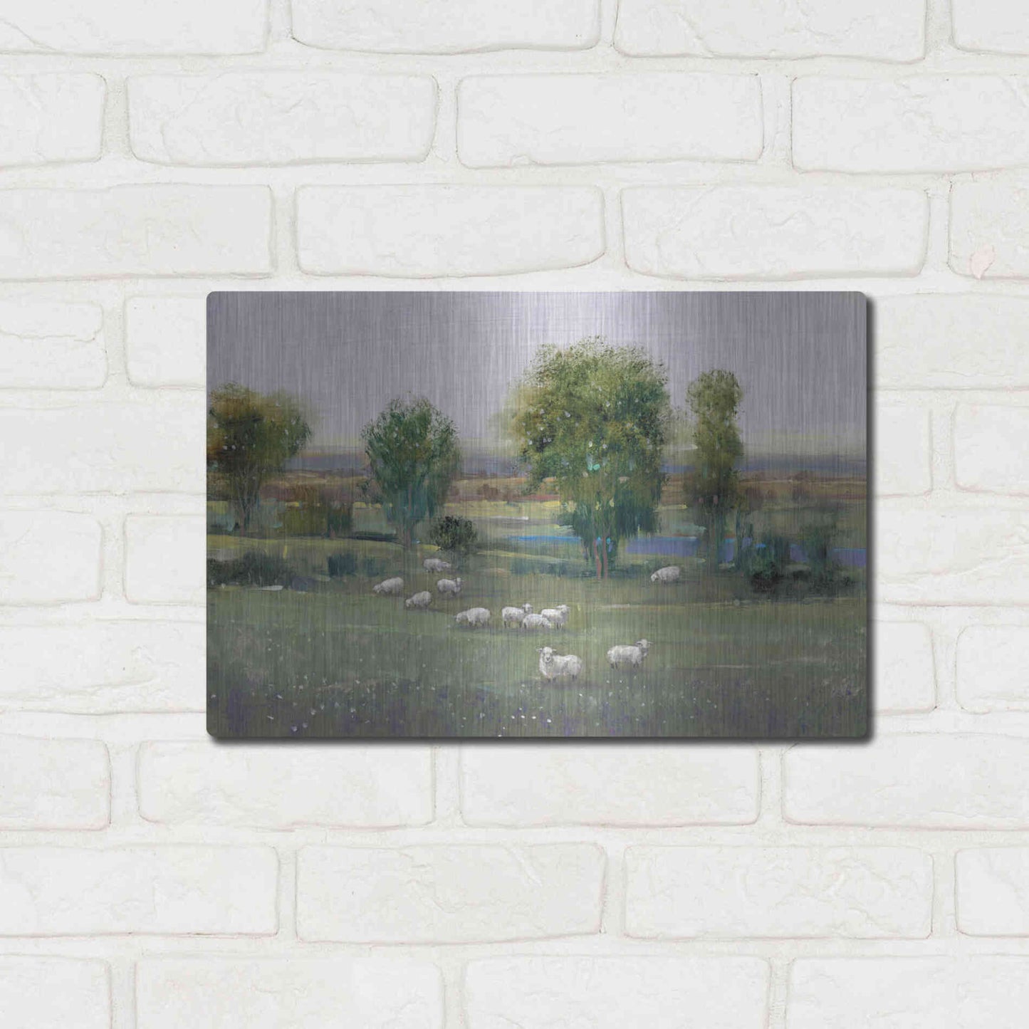 Luxe Metal Art 'Field of Sheep I' by Tim O'Toole, Metal Wall Art,16x12