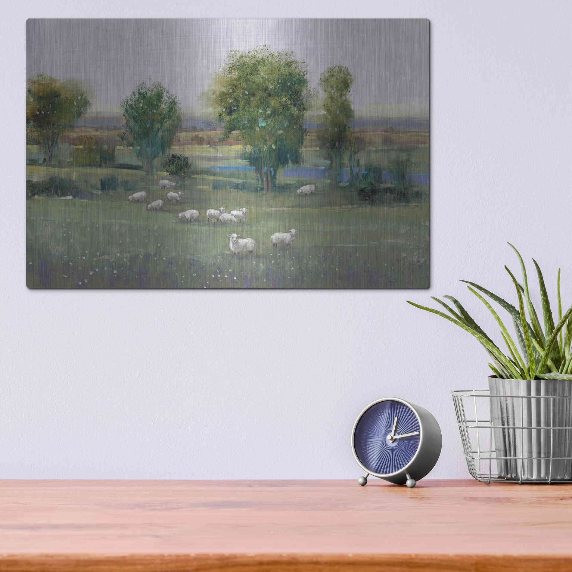 Luxe Metal Art 'Field of Sheep I' by Tim O'Toole, Metal Wall Art,16x12
