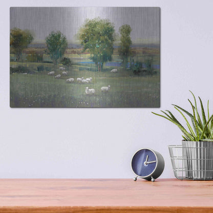 Luxe Metal Art 'Field of Sheep I' by Tim O'Toole, Metal Wall Art,16x12