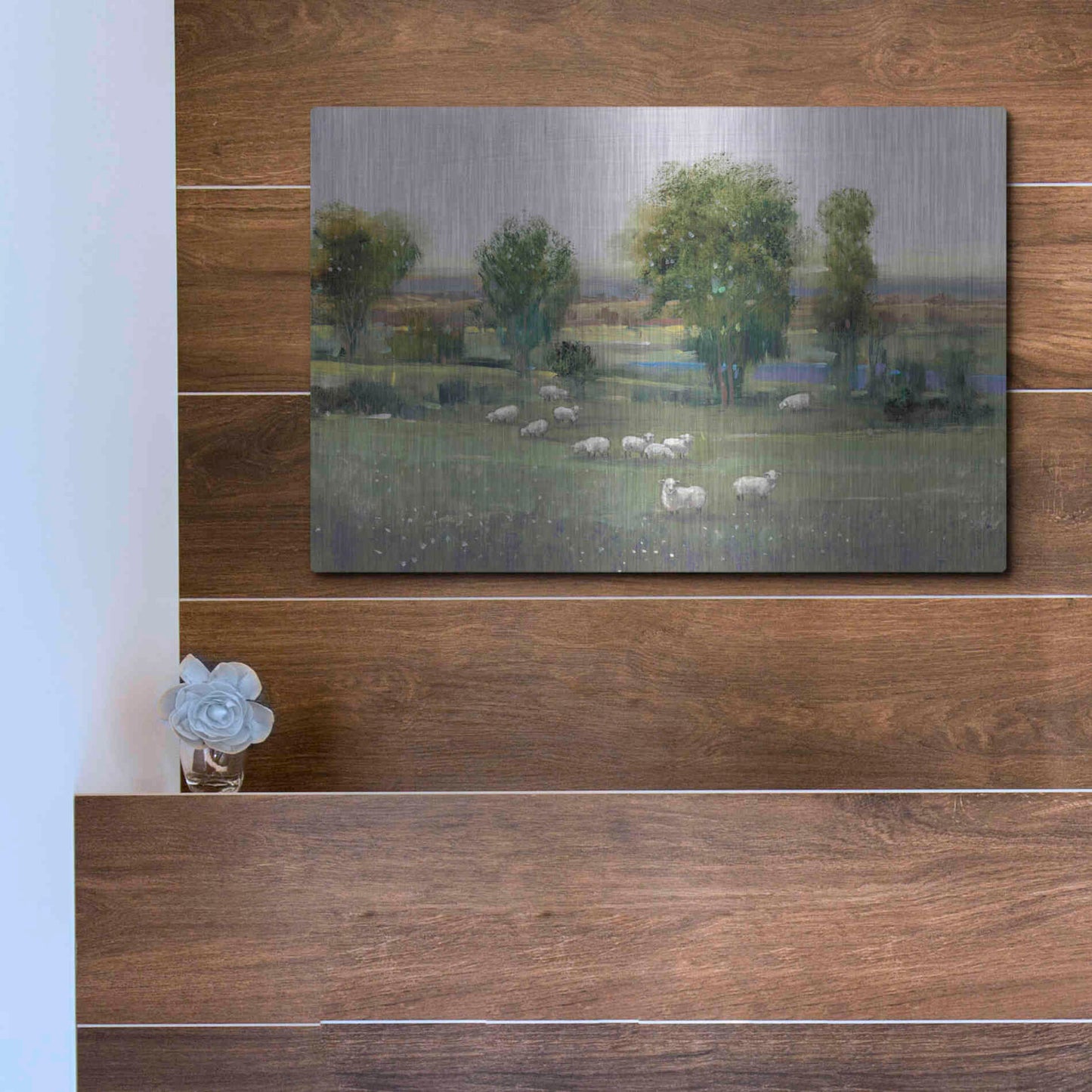 Luxe Metal Art 'Field of Sheep I' by Tim O'Toole, Metal Wall Art,16x12