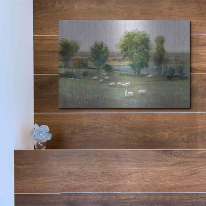 Luxe Metal Art 'Field of Sheep I' by Tim O'Toole, Metal Wall Art,16x12