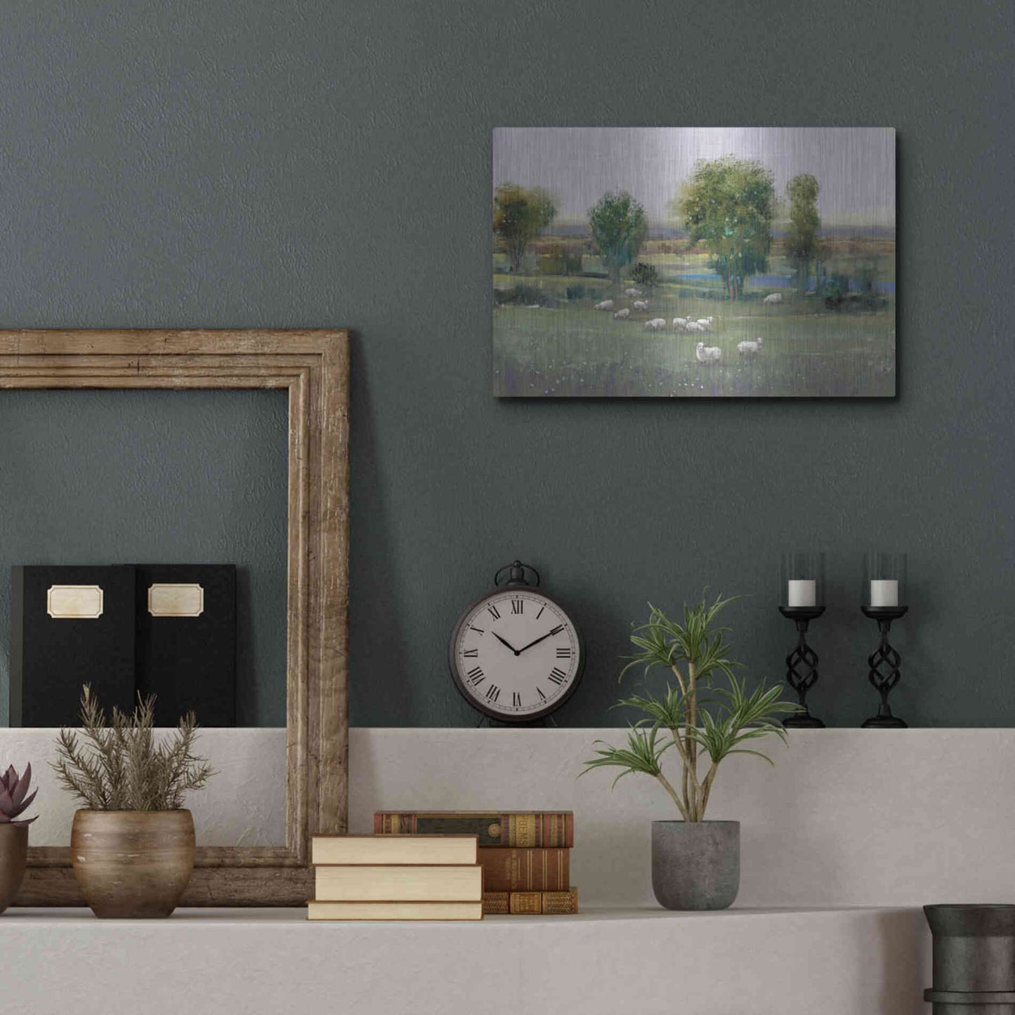 Luxe Metal Art 'Field of Sheep I' by Tim O'Toole, Metal Wall Art,16x12