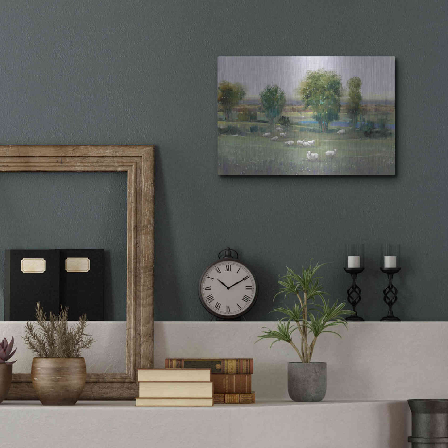 Luxe Metal Art 'Field of Sheep I' by Tim O'Toole, Metal Wall Art,16x12