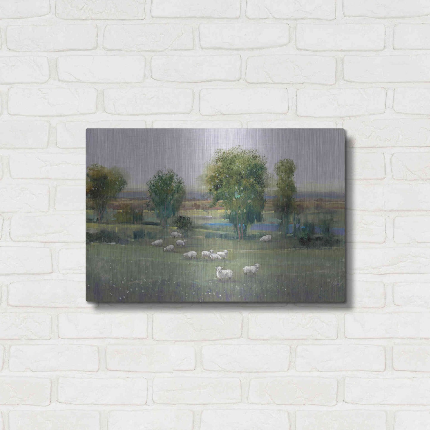 Luxe Metal Art 'Field of Sheep I' by Tim O'Toole, Metal Wall Art,24x16