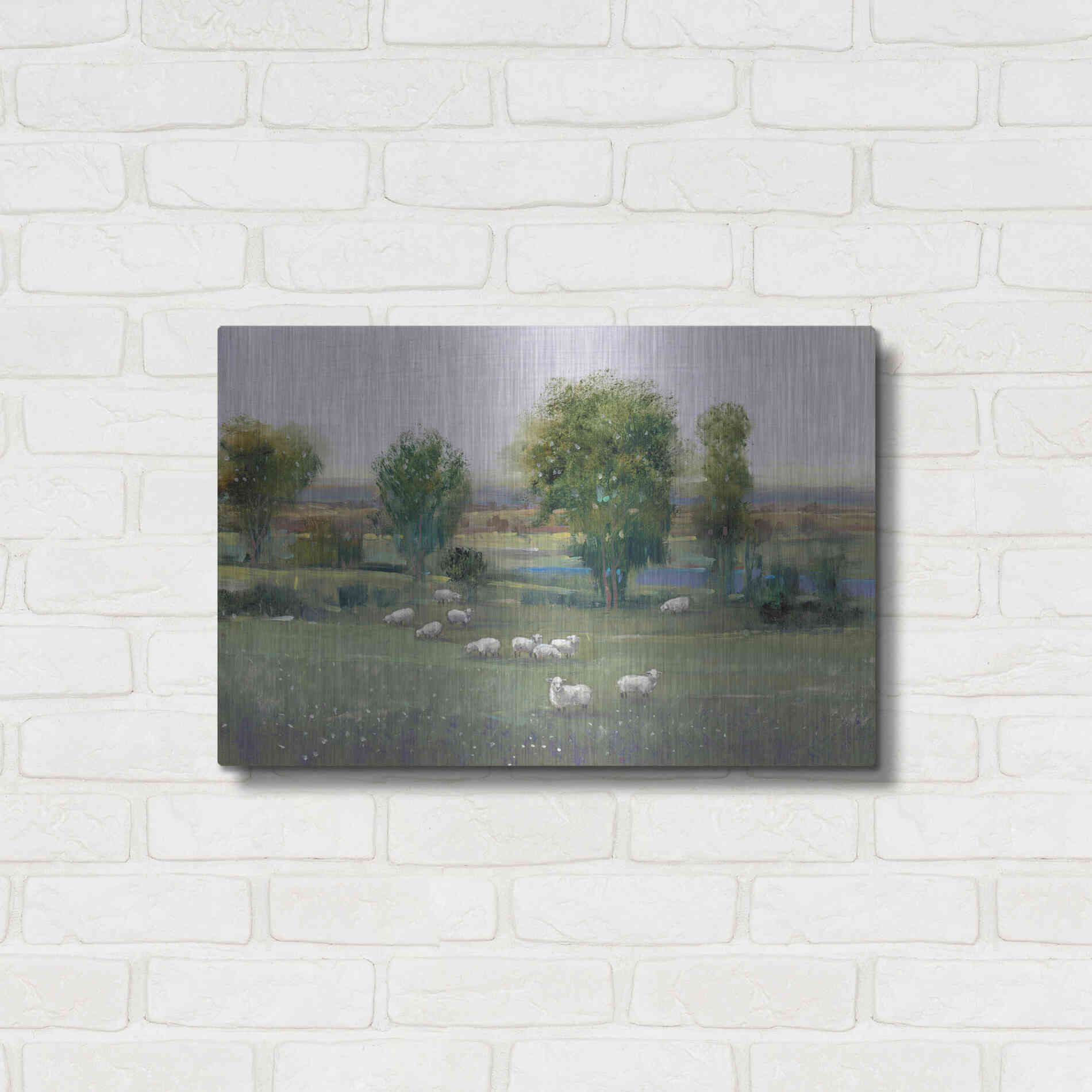 Luxe Metal Art 'Field of Sheep I' by Tim O'Toole, Metal Wall Art,24x16