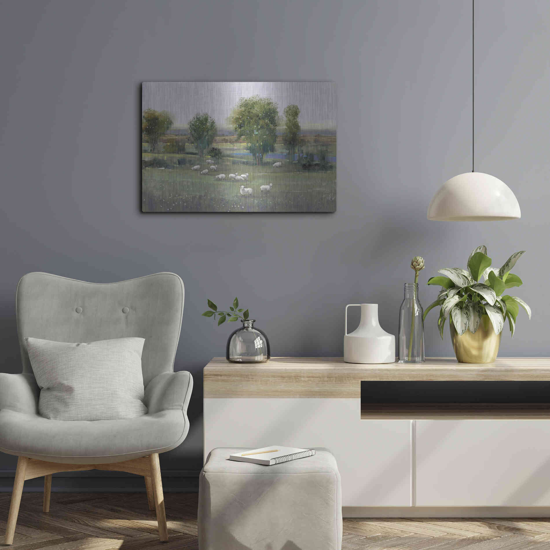 Luxe Metal Art 'Field of Sheep I' by Tim O'Toole, Metal Wall Art,24x16