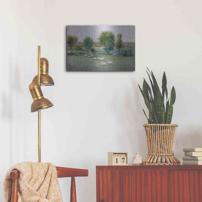 Luxe Metal Art 'Field of Sheep I' by Tim O'Toole, Metal Wall Art,24x16