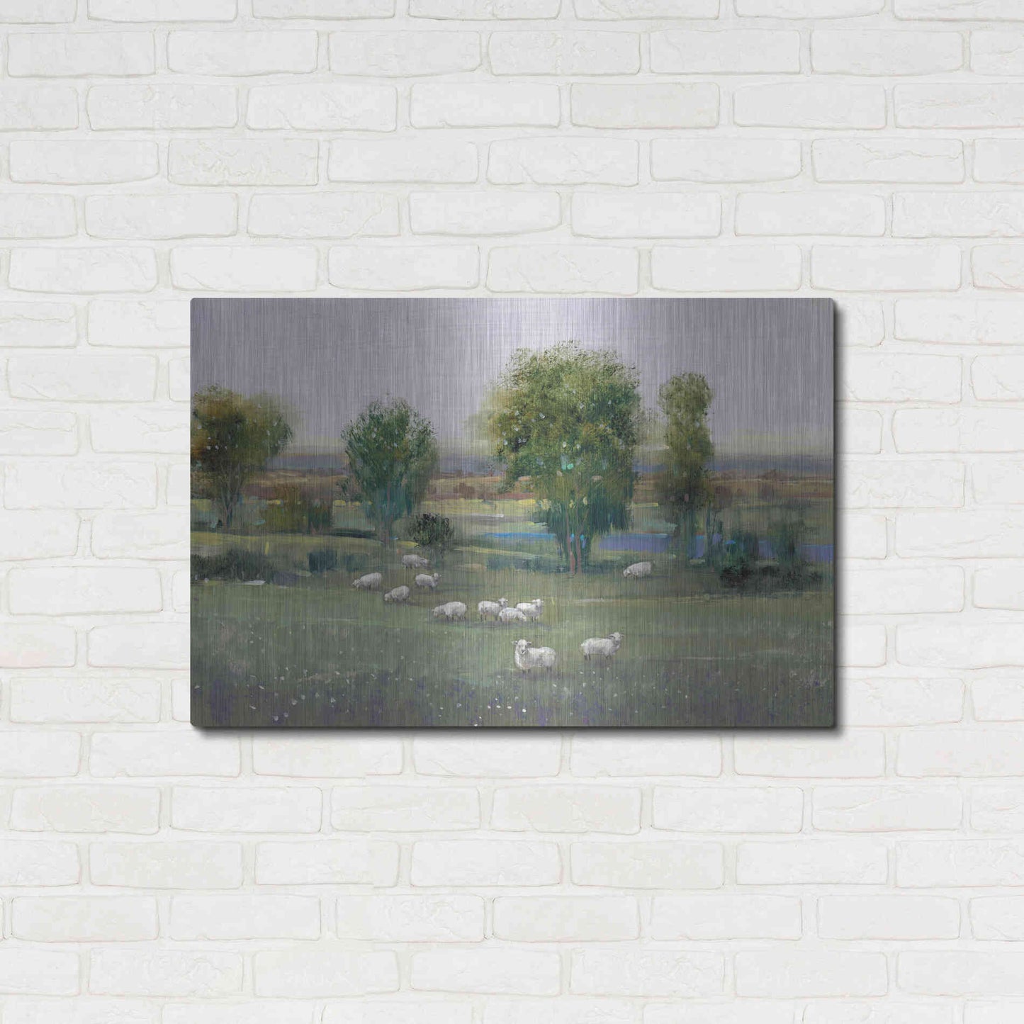 Luxe Metal Art 'Field of Sheep I' by Tim O'Toole, Metal Wall Art,36x24