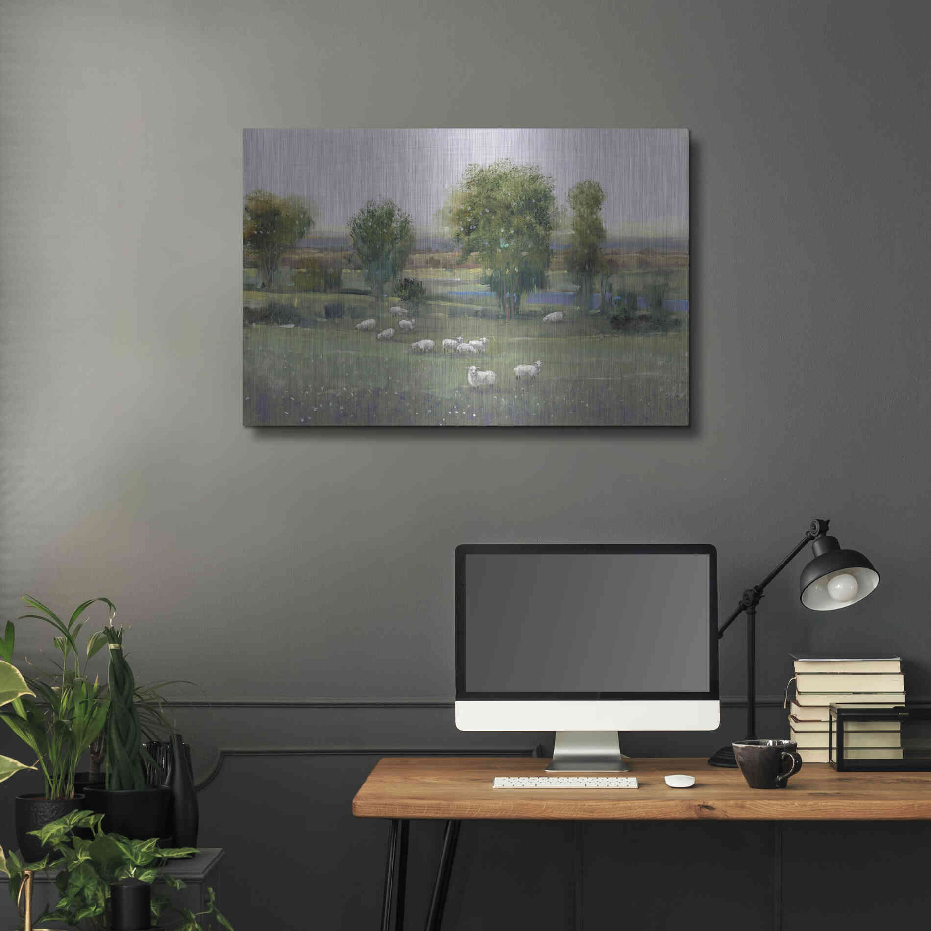 Luxe Metal Art 'Field of Sheep I' by Tim O'Toole, Metal Wall Art,36x24