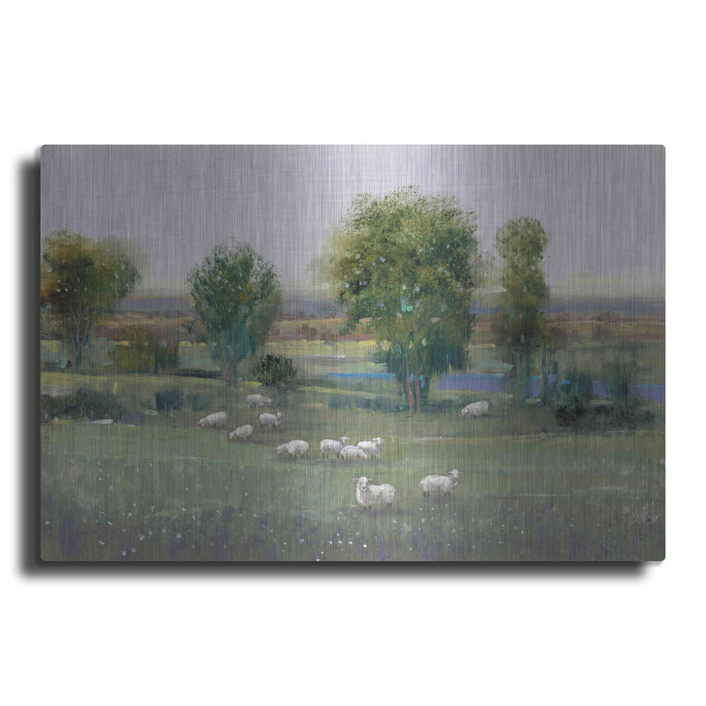 Luxe Metal Art 'Field of Sheep I' by Tim O'Toole, Metal Wall Art