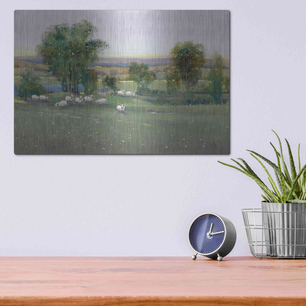 Luxe Metal Art 'Field of Sheep II' by Tim O'Toole, Metal Wall Art,16x12