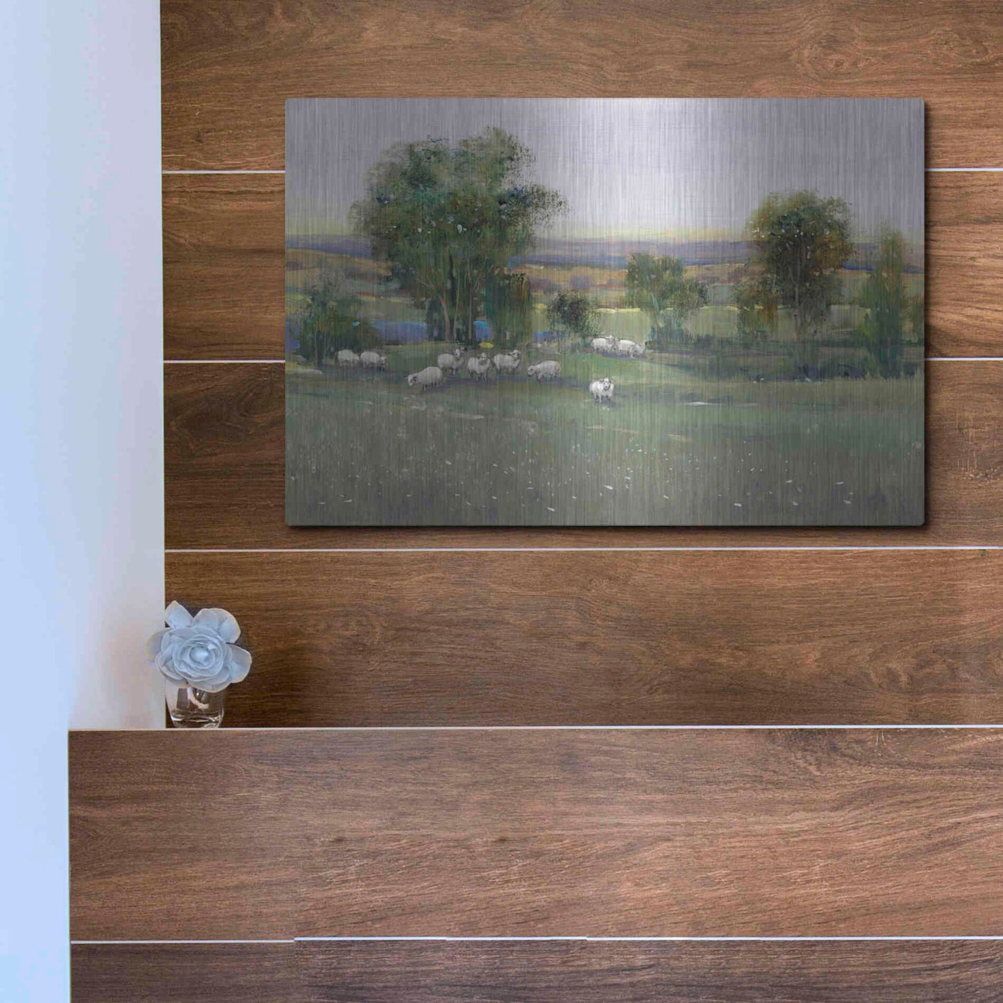 Luxe Metal Art 'Field of Sheep II' by Tim O'Toole, Metal Wall Art,16x12