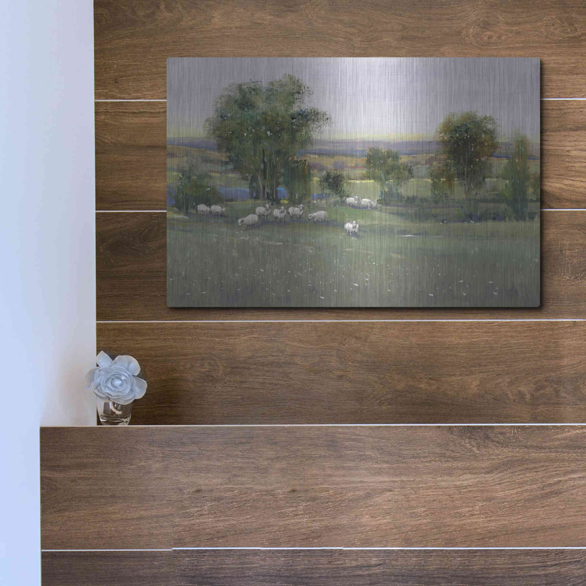 Luxe Metal Art 'Field of Sheep II' by Tim O'Toole, Metal Wall Art,16x12