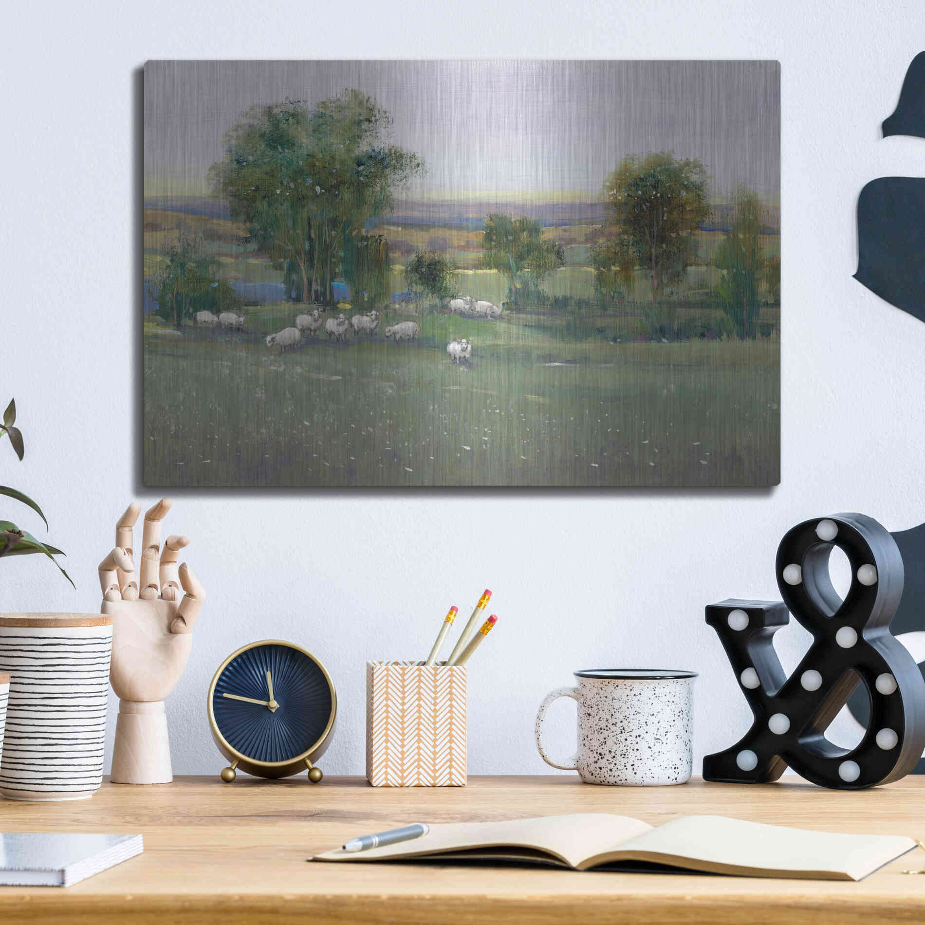 Luxe Metal Art 'Field of Sheep II' by Tim O'Toole, Metal Wall Art,16x12