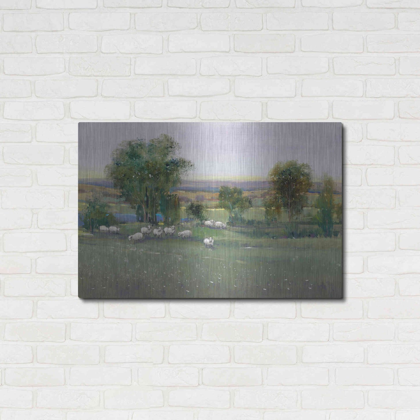 Luxe Metal Art 'Field of Sheep II' by Tim O'Toole, Metal Wall Art,36x24