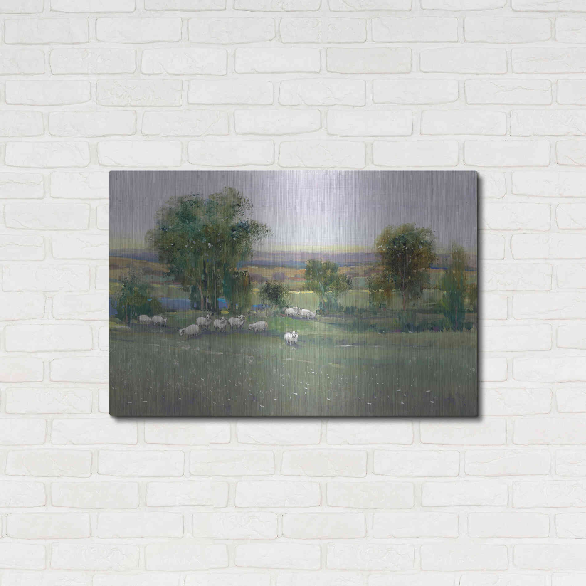 Luxe Metal Art 'Field of Sheep II' by Tim O'Toole, Metal Wall Art,36x24