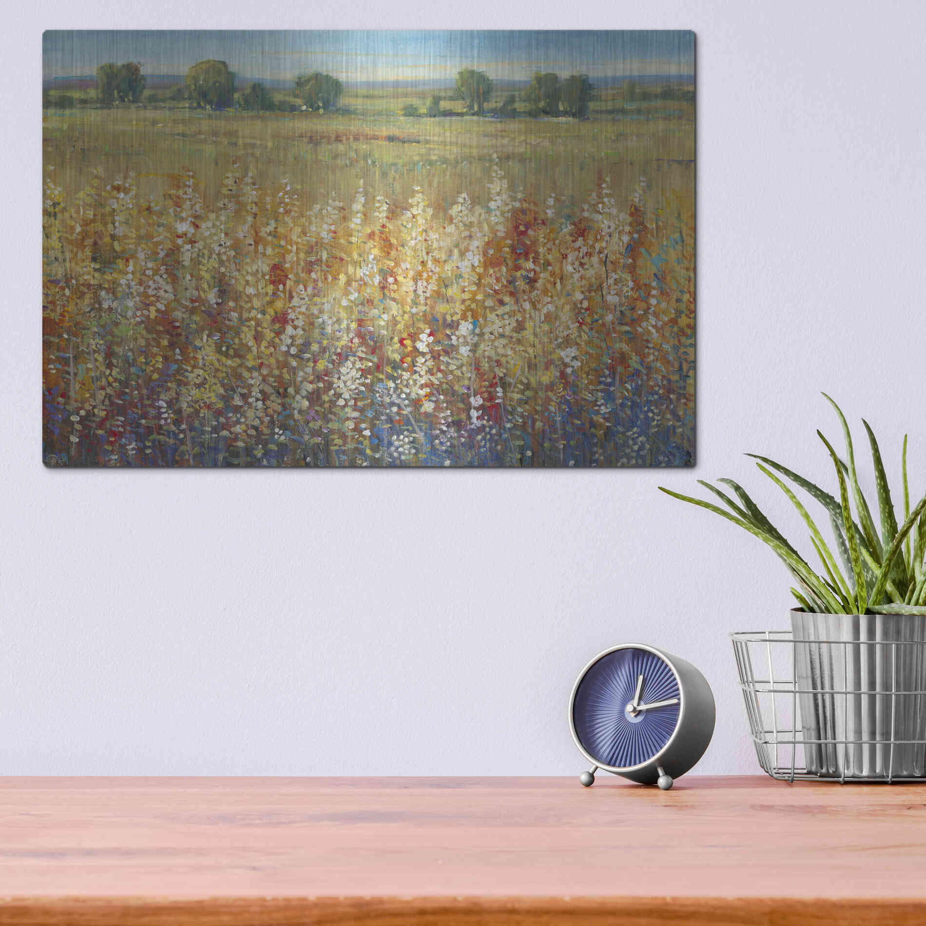 Luxe Metal Art 'Gold and Red Field I' by Tim O'Toole, Metal Wall Art,16x12