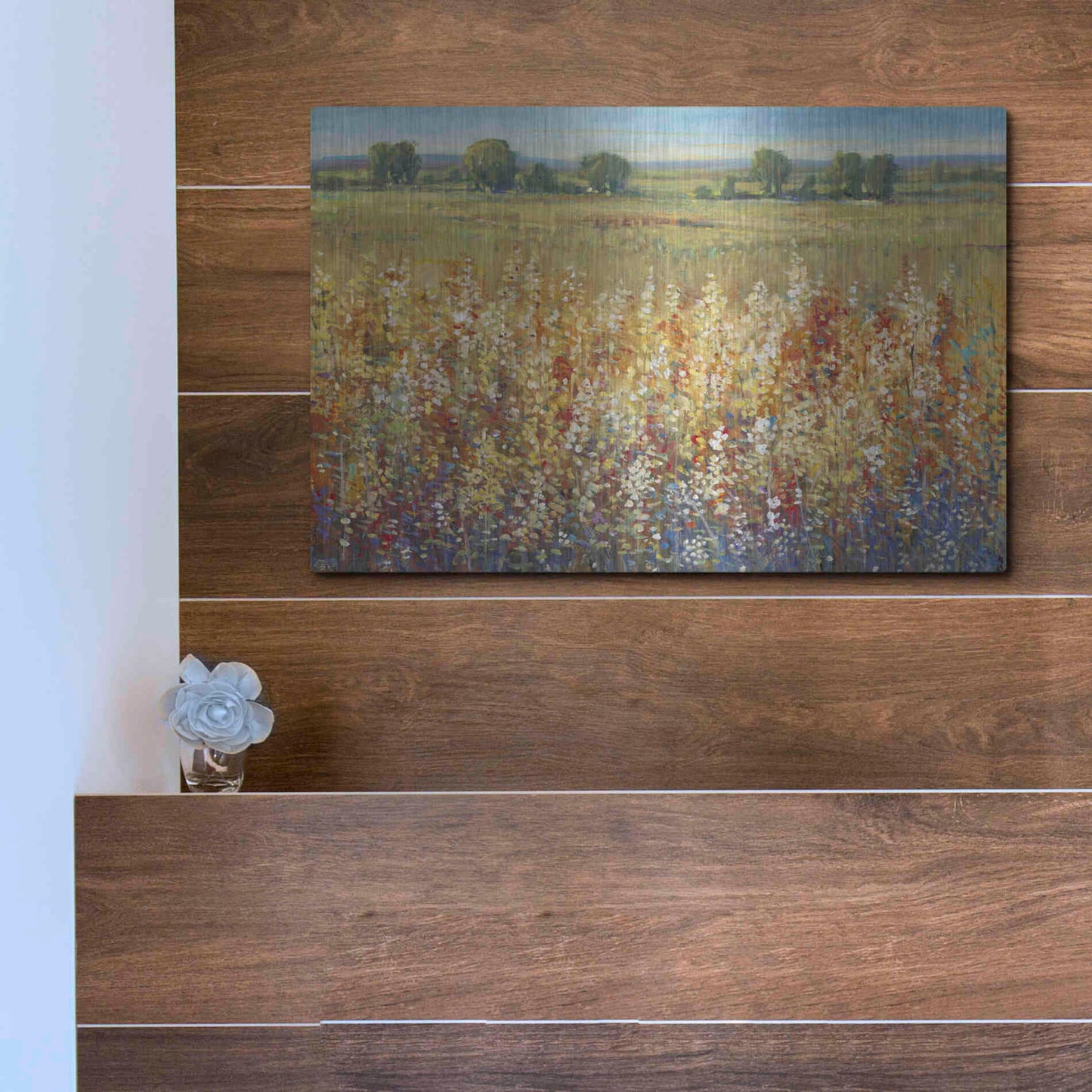 Luxe Metal Art 'Gold and Red Field I' by Tim O'Toole, Metal Wall Art,16x12