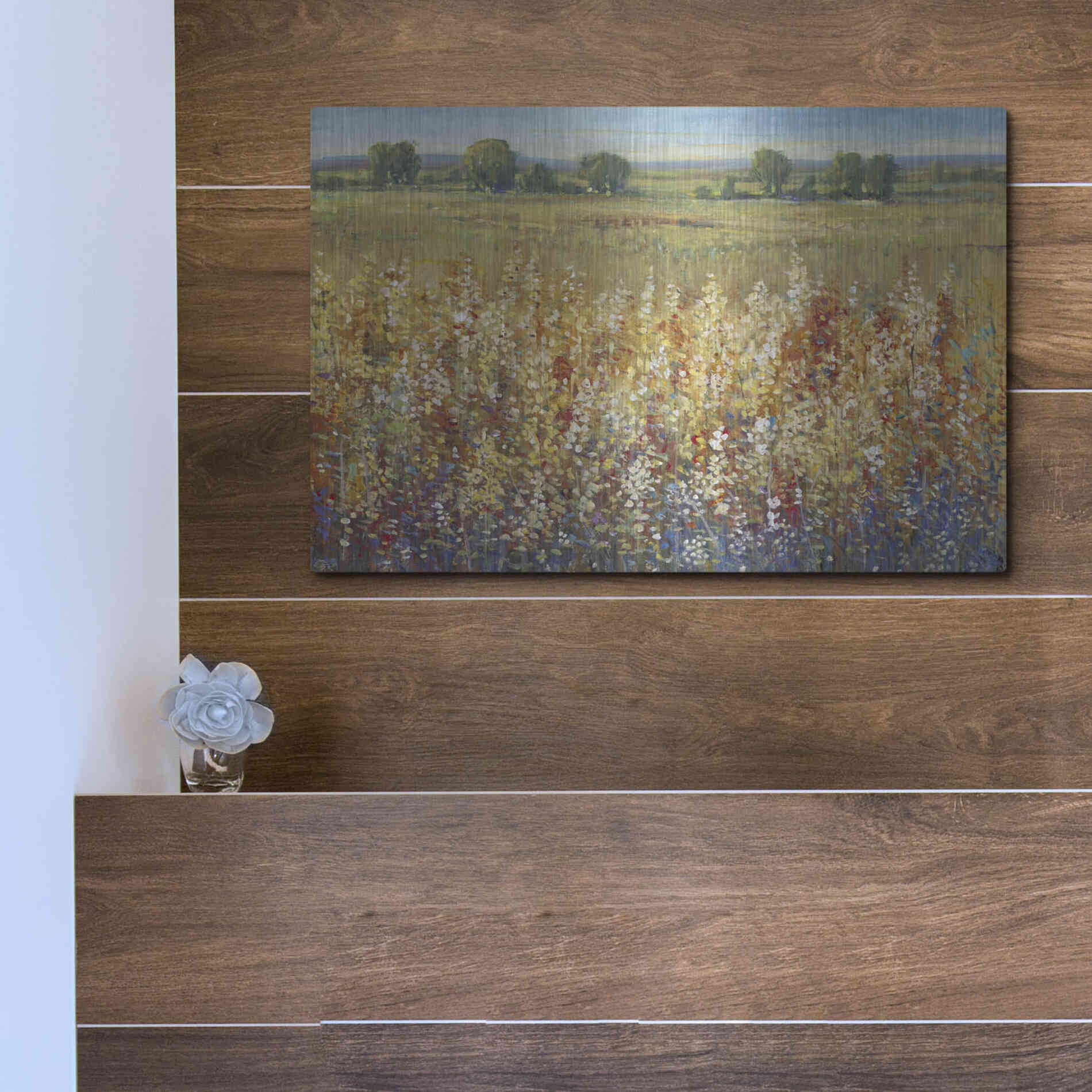 Luxe Metal Art 'Gold and Red Field I' by Tim O'Toole, Metal Wall Art,16x12